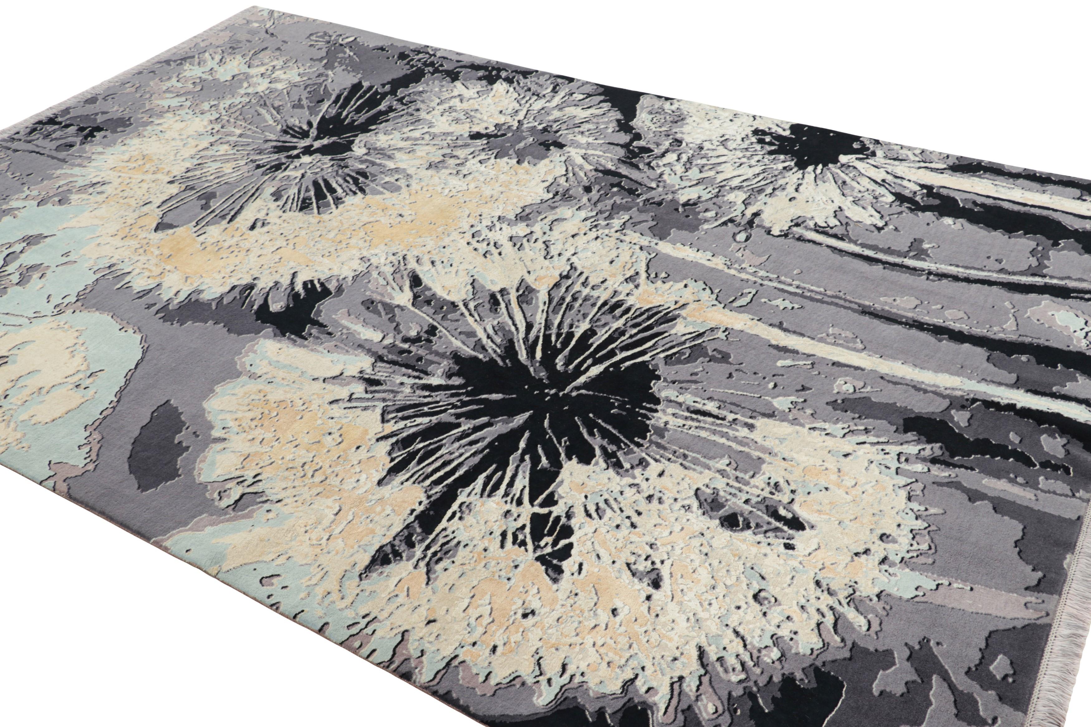 Annodato a mano Rug & Kilim - Tappeto contemporaneo in grigio con motivo floreale astratto 