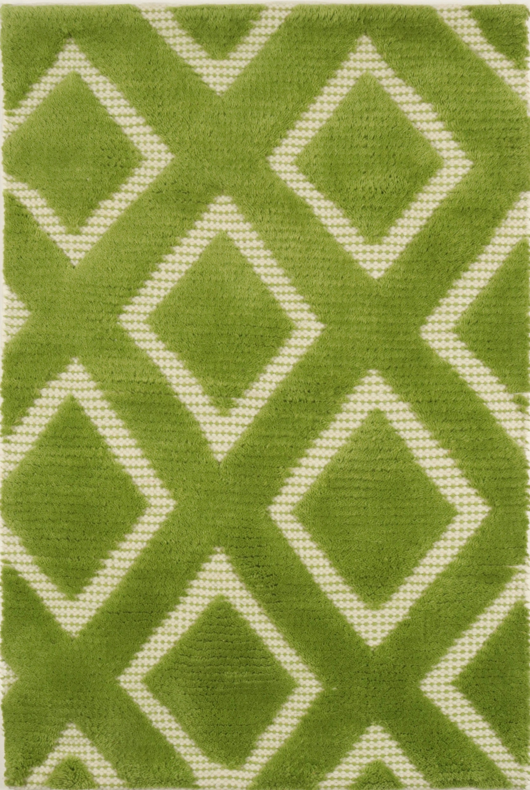Rug & Kilim’s Contemporary Rug with Diamond Motifs in Green & Beige