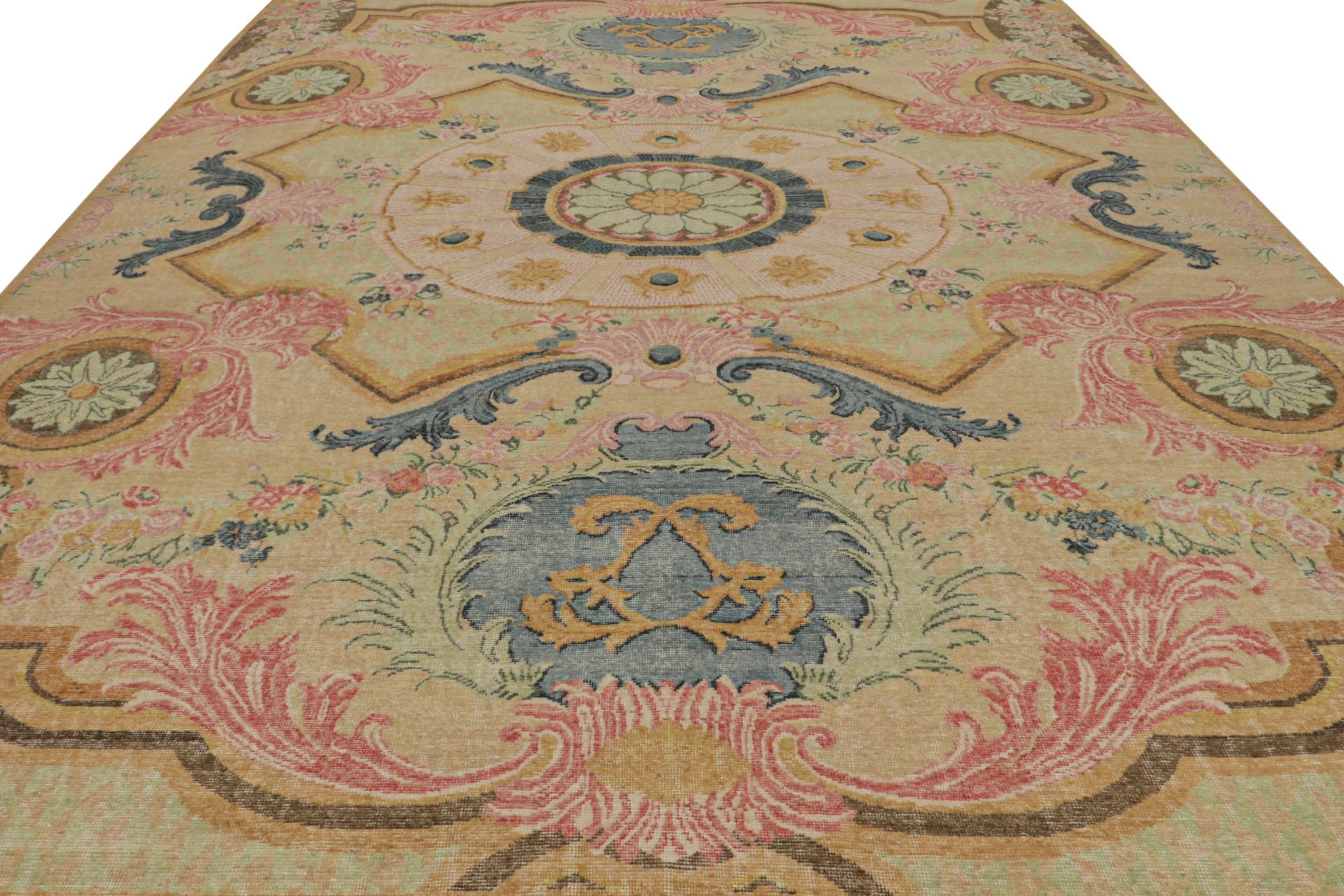 Modern Rug & Kilim’s Contemporary Rug with Floral Patterns in Green, Blue and Pink  For Sale