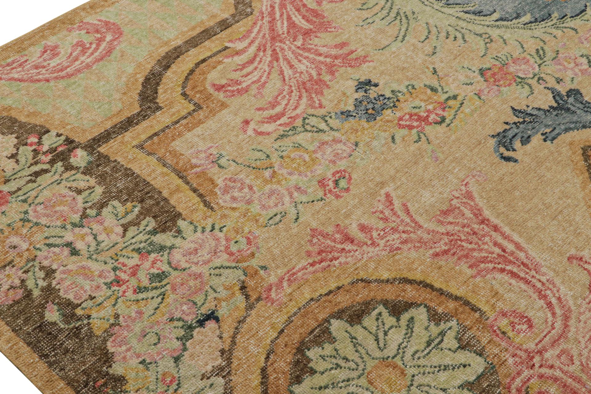 Hand-Knotted Rug & Kilim’s Contemporary Rug with Floral Patterns in Green, Blue and Pink  For Sale
