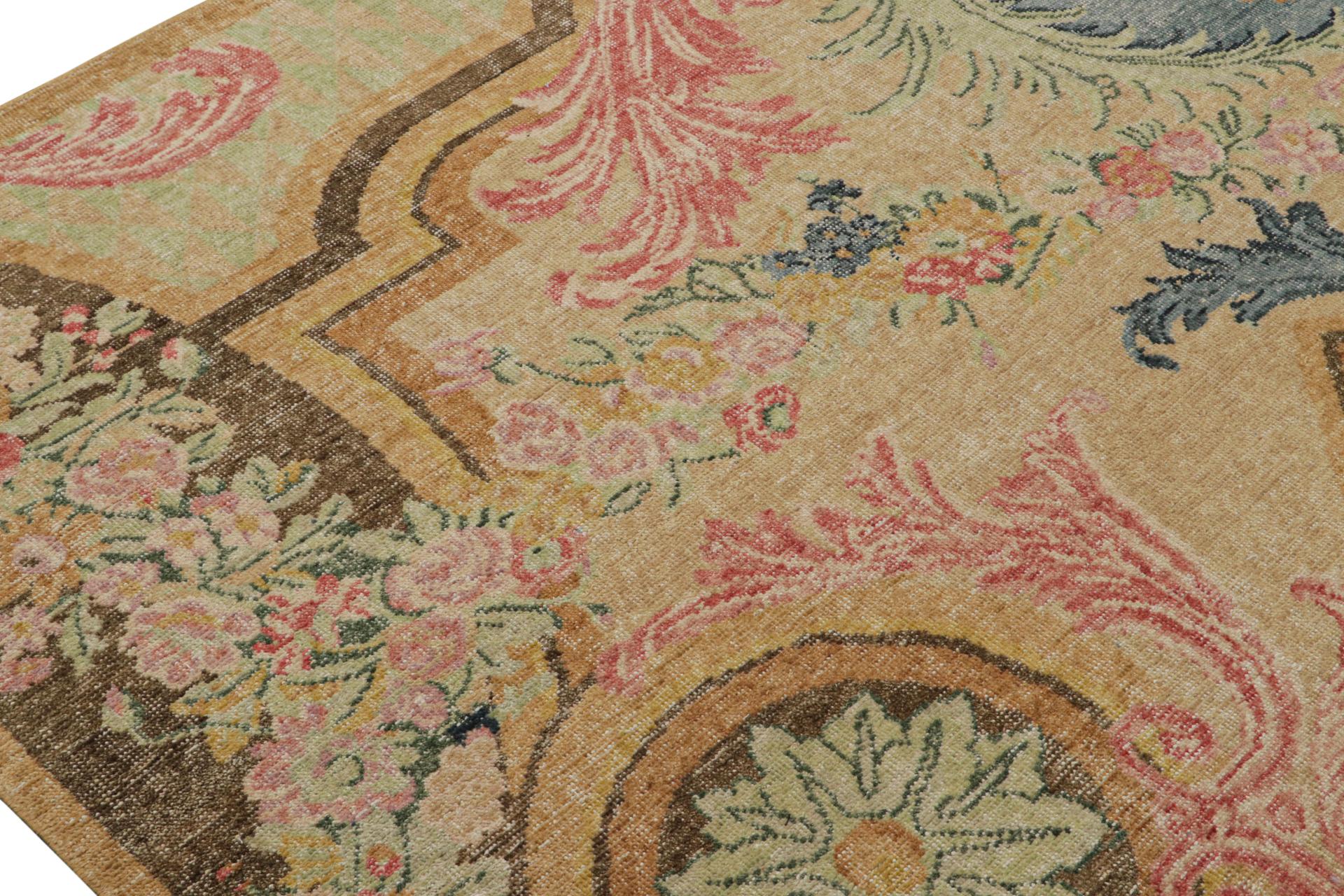 Hand-Knotted Rug & Kilim’s Contemporary Rug with Floral Patterns in Green, Blue and Pink For Sale