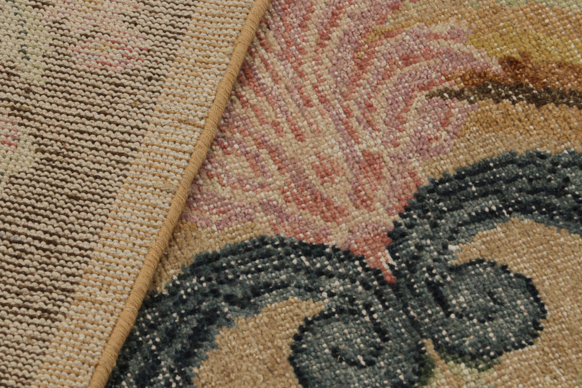 Wool Rug & Kilim’s Contemporary Rug with Floral Patterns in Green, Blue and Pink For Sale