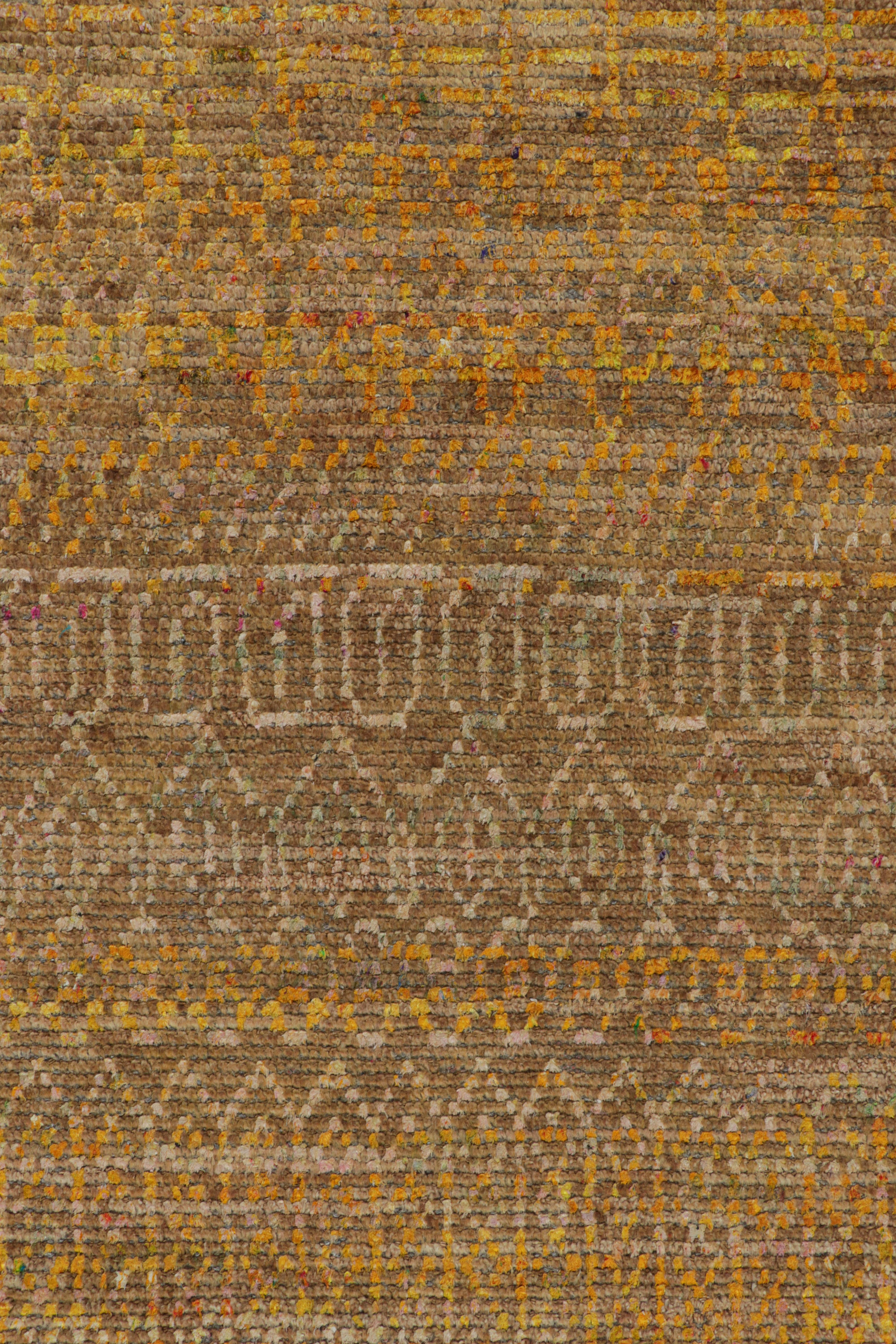 Modern Rug & Kilim’s Contemporary Rug with Gold Stripes and Geometric Patterns For Sale