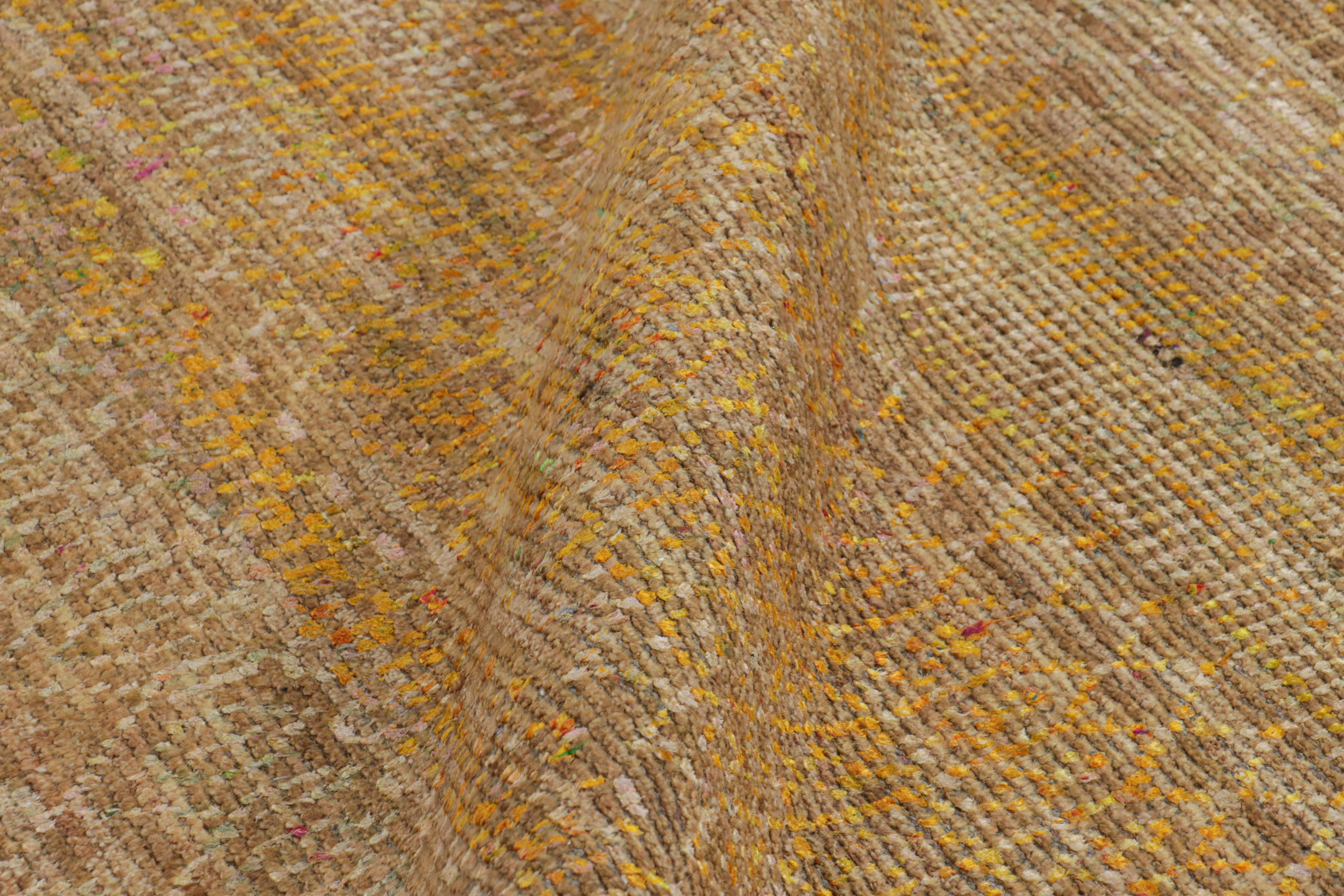 Wool Rug & Kilim’s Contemporary Rug with Gold Stripes and Geometric Patterns For Sale