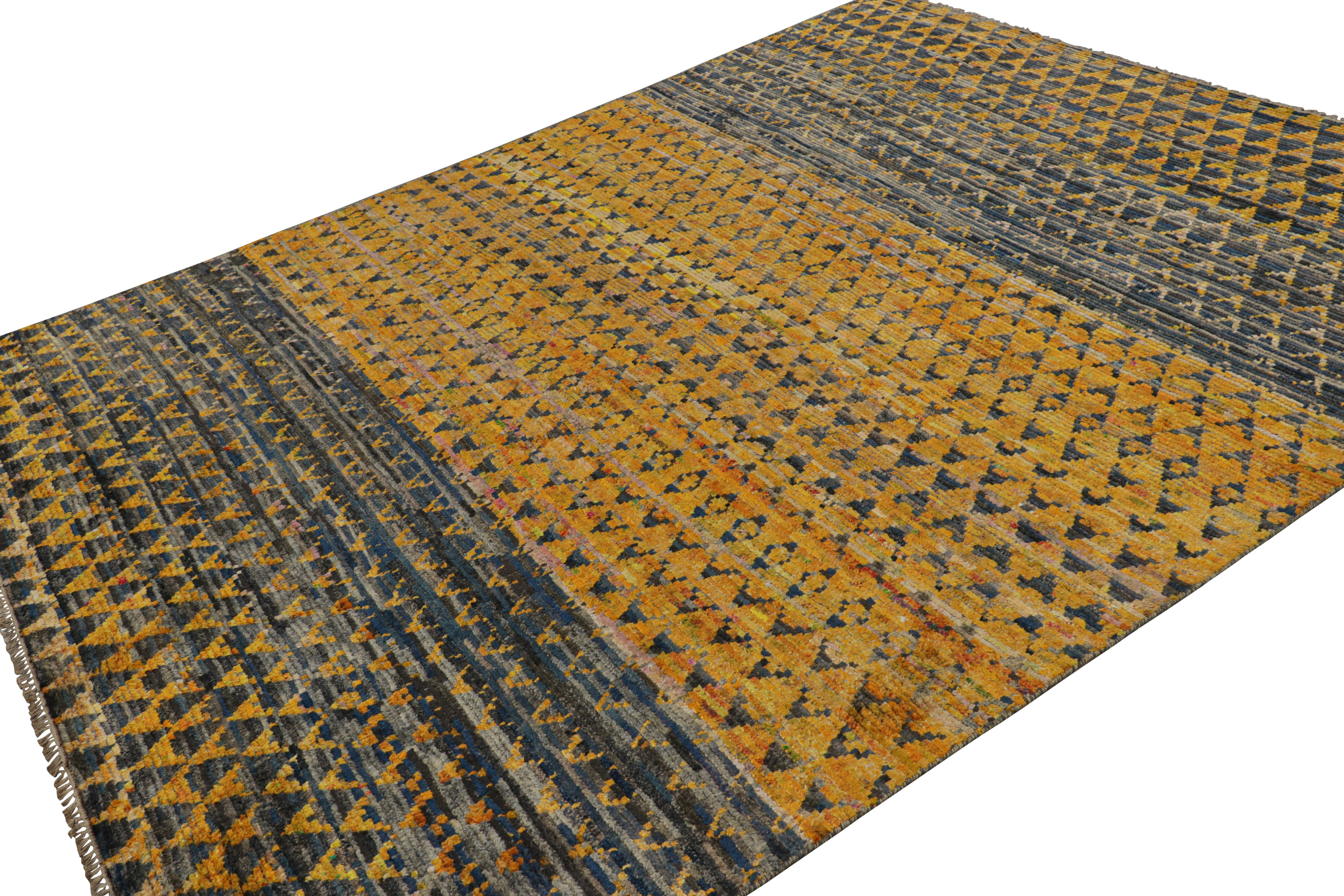 Hand-Knotted Rug & Kilim’s Contemporary Rug with Gray and Gold Geometric Patterns For Sale