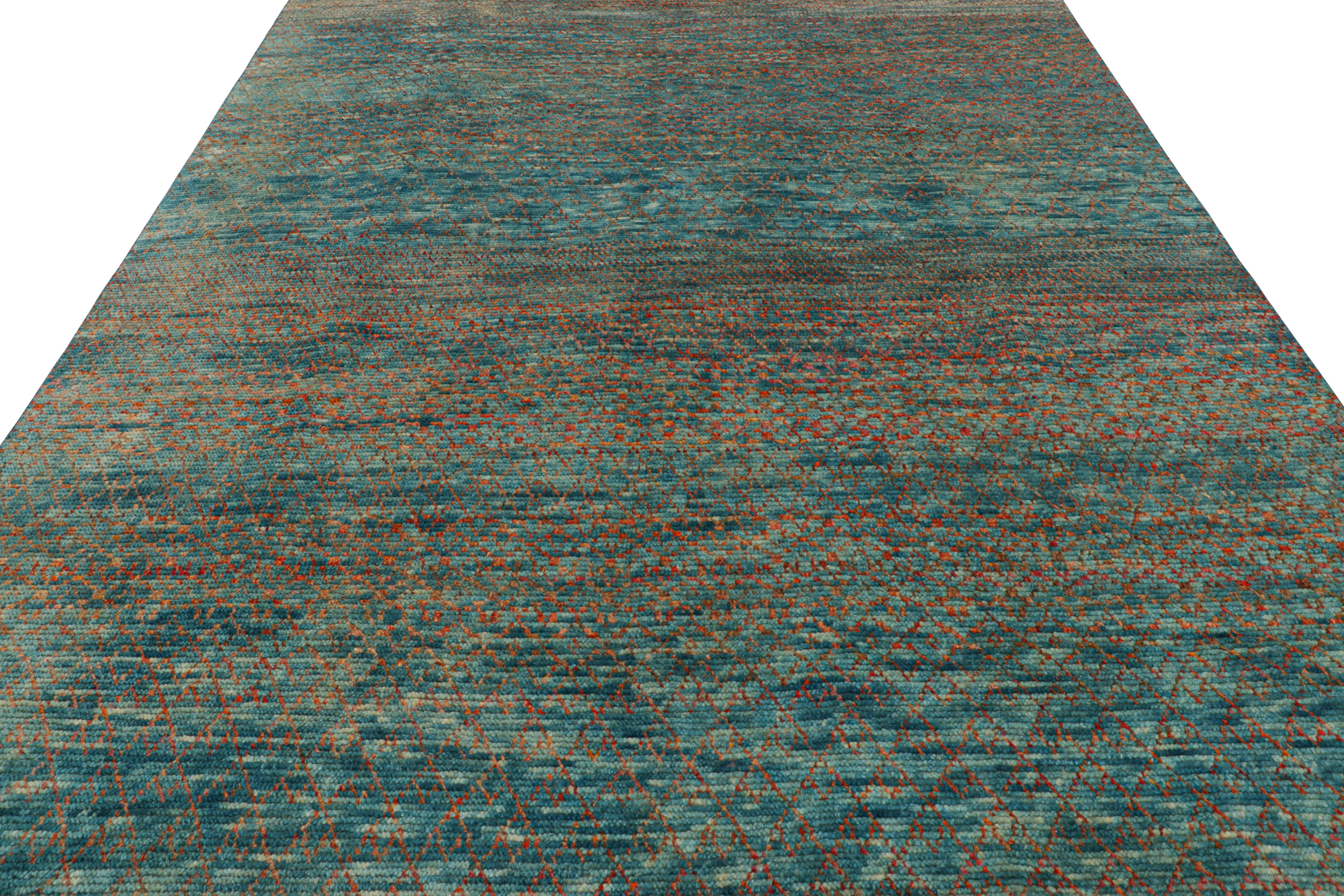 Indian Rug & Kilim’s Contemporary Rug with Polychromatic Stripes and Geometric Patterns For Sale