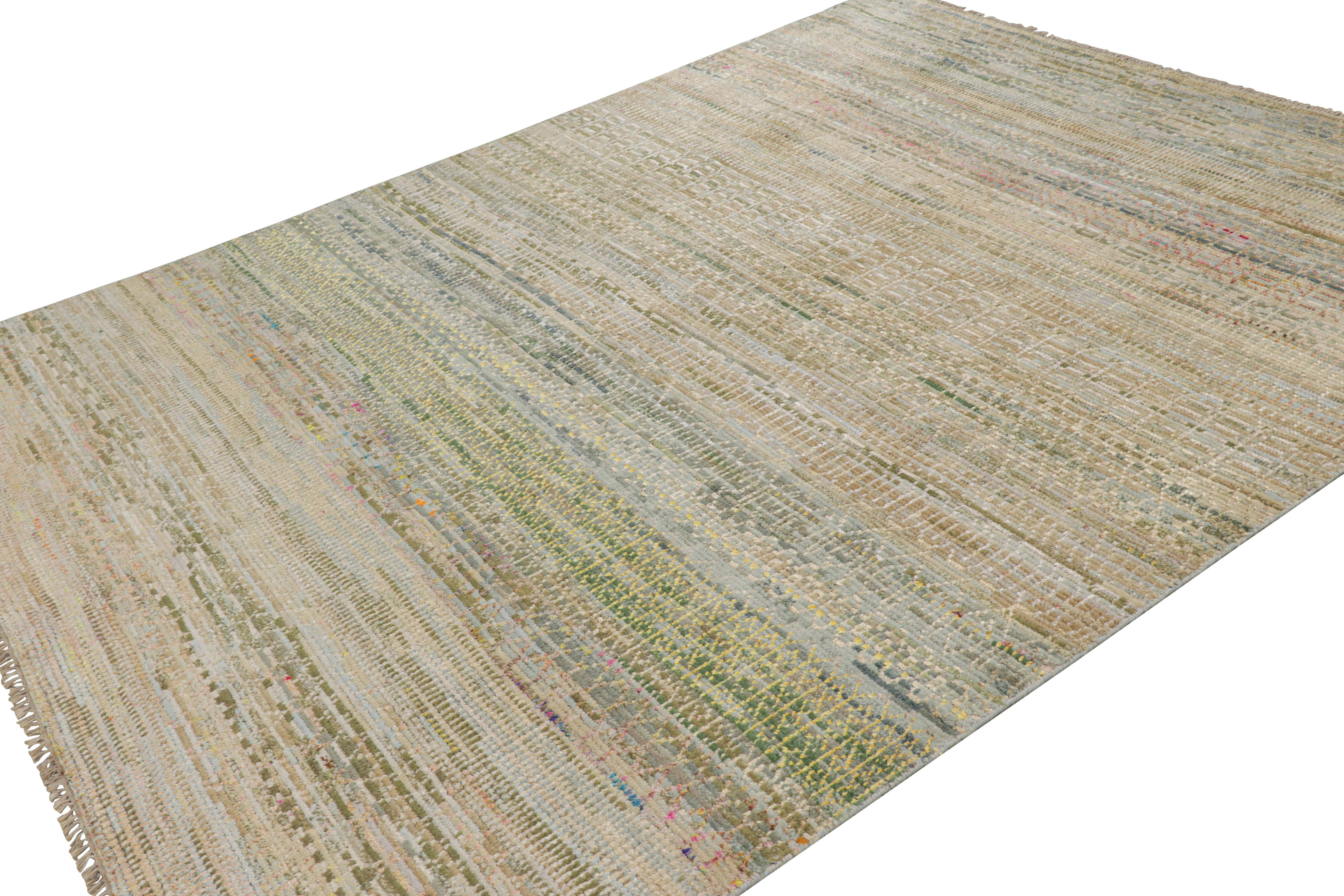 Alfombra contemporánea de Rug & Kilim con rayas policromáticas y motivos geométricos Anudado a mano en venta