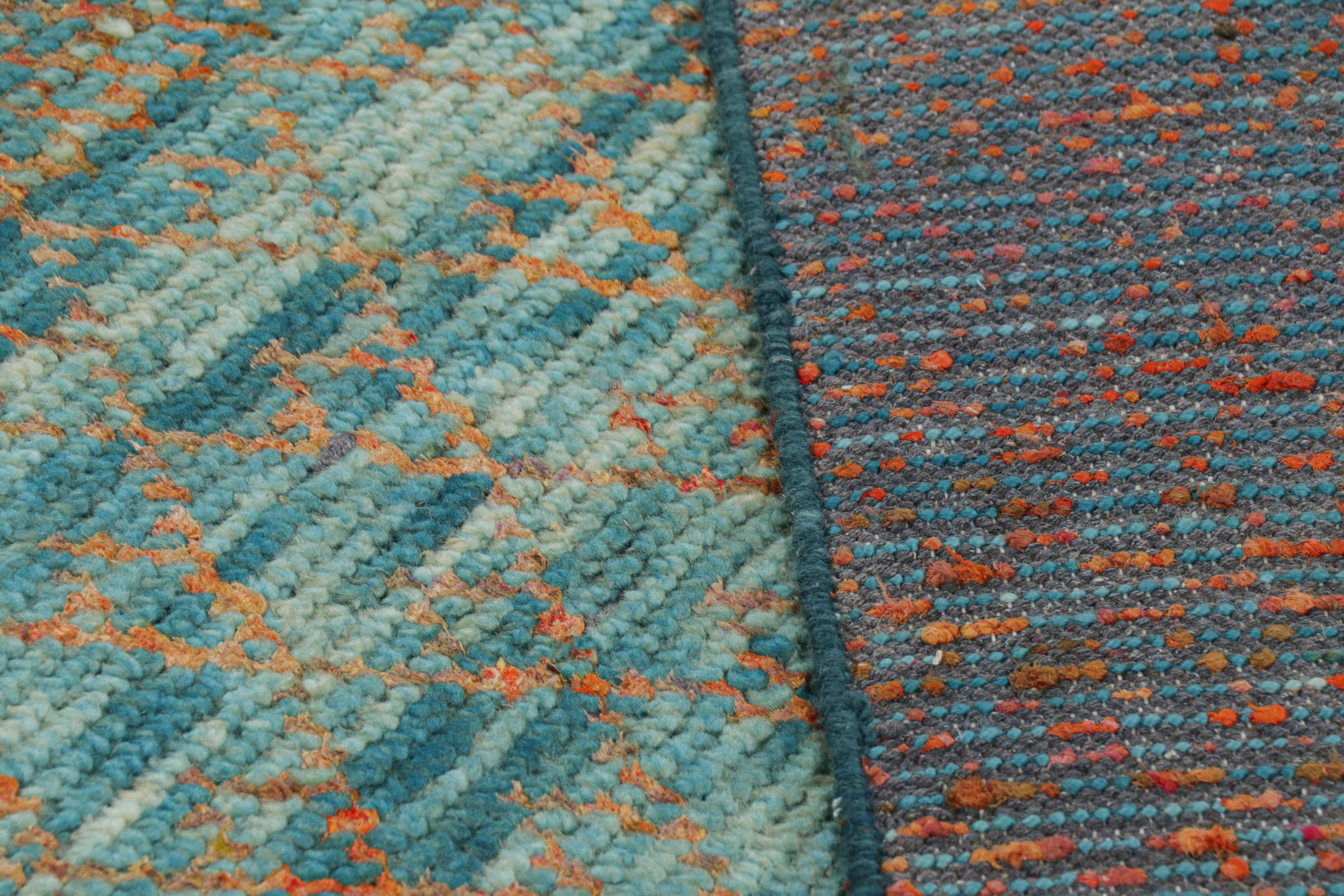 Wool Rug & Kilim’s Contemporary Rug with Polychromatic Stripes and Geometric Patterns For Sale