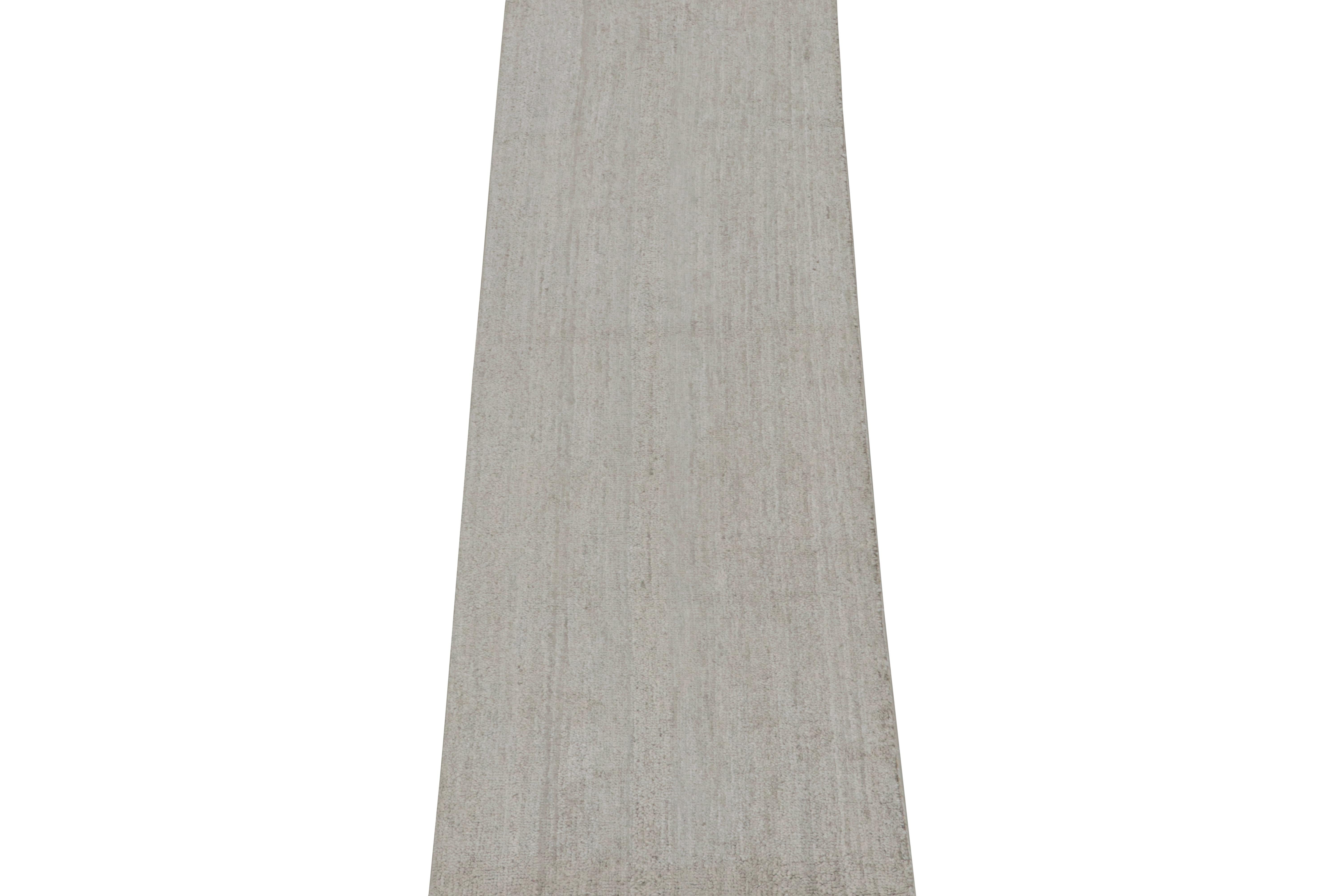 Hand-Knotted Rug & Kilim’s Contemporary Runner and Textural Rug in Solid Gray Striae For Sale