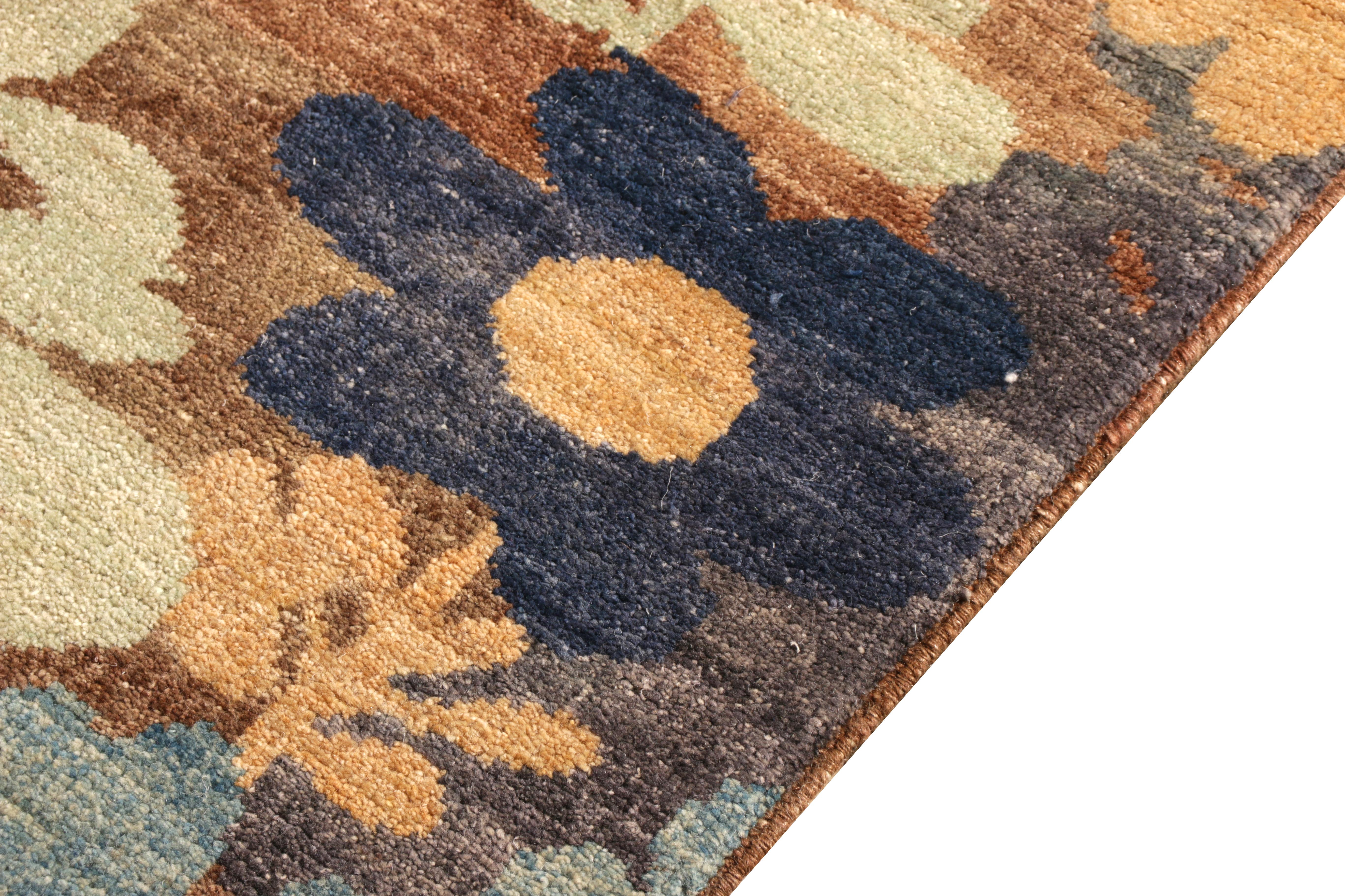 Modern Rug & Kilim’s Contemporary Runner, Beige Brown with Multicolor Floral Pattern For Sale
