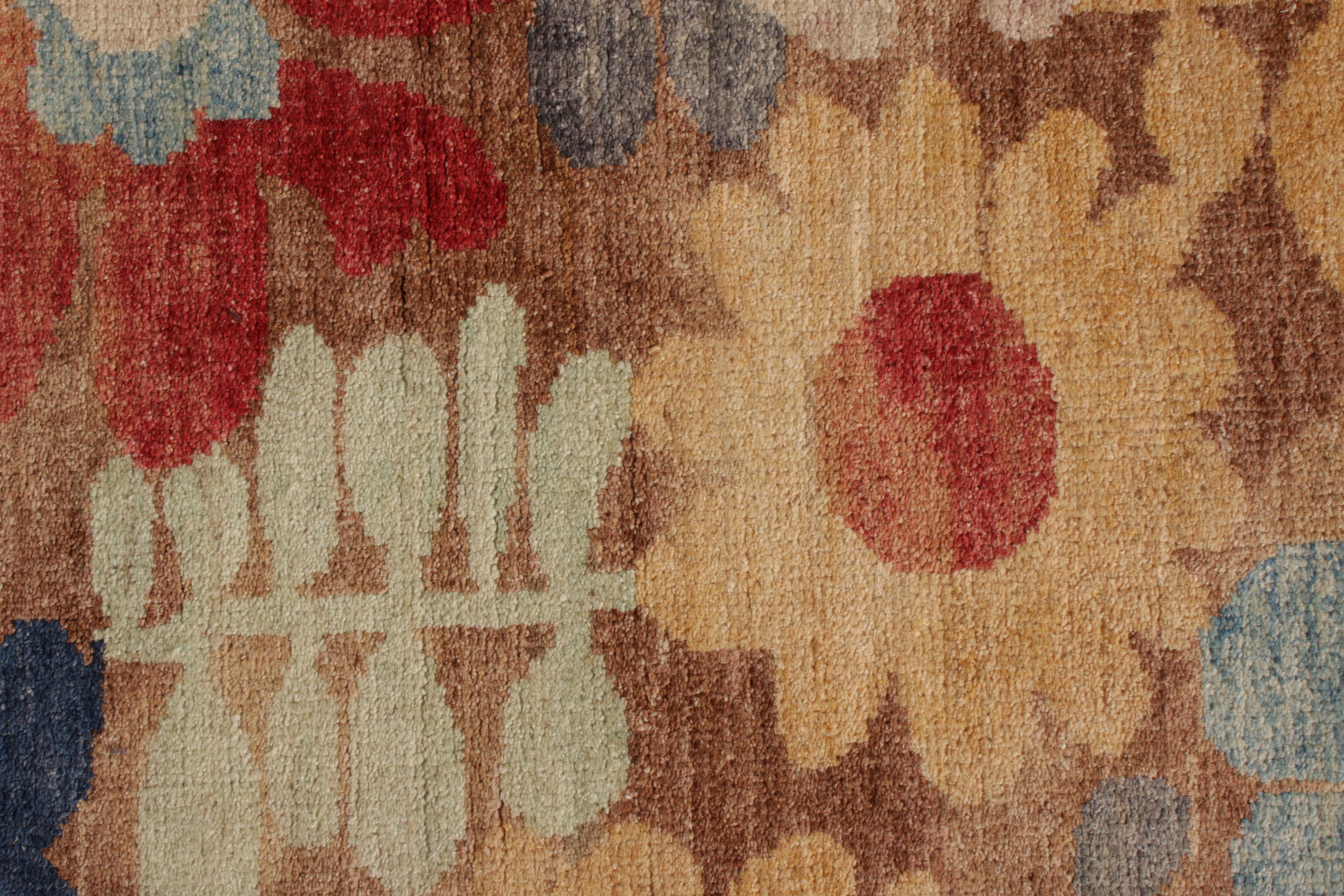Afghan Rug & Kilim’s Contemporary Runner, Beige Brown with Multicolor Floral Pattern For Sale