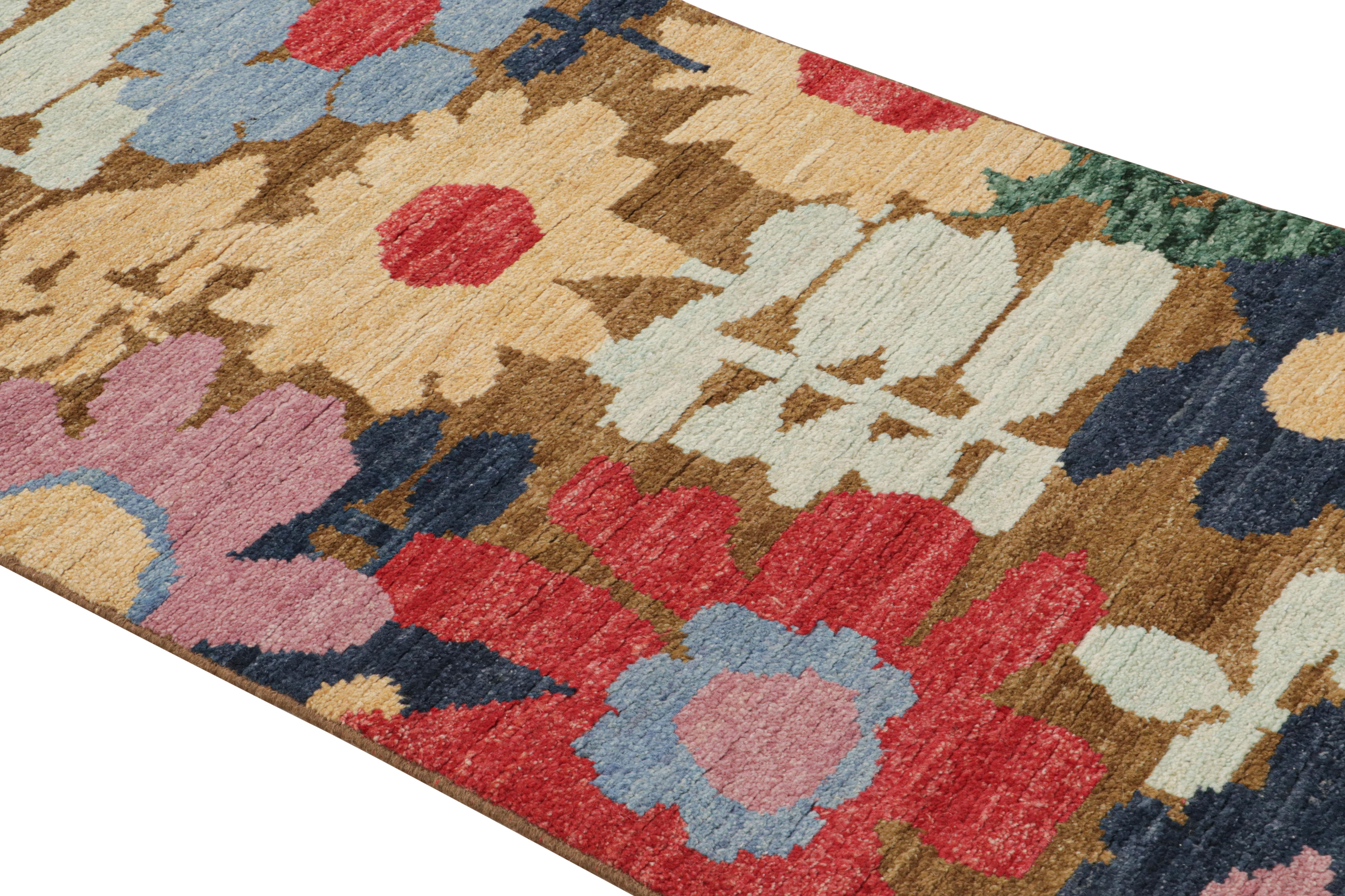 Scandinavian Modern Rug & Kilim’s Contemporary Runner in Beige-Brown with Colorful Floral Patterns  For Sale