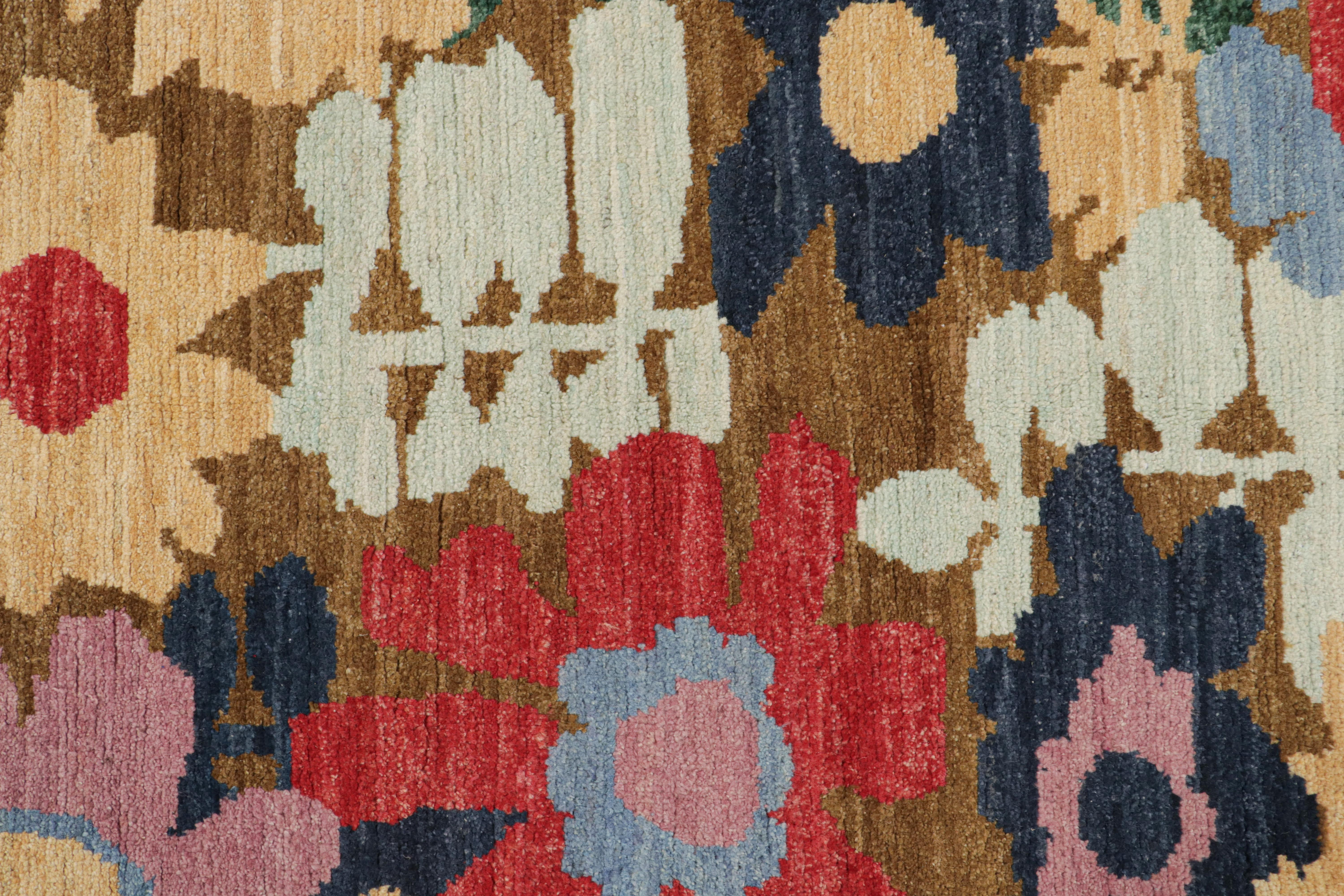Hand-Knotted Rug & Kilim’s Contemporary Runner in Beige-Brown with Colorful Floral Patterns  For Sale