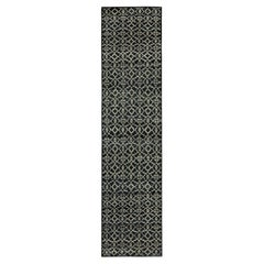 Tapis et tapis de couloir contemporain Kilims à motifs de treillis noir, bleu et blanc
