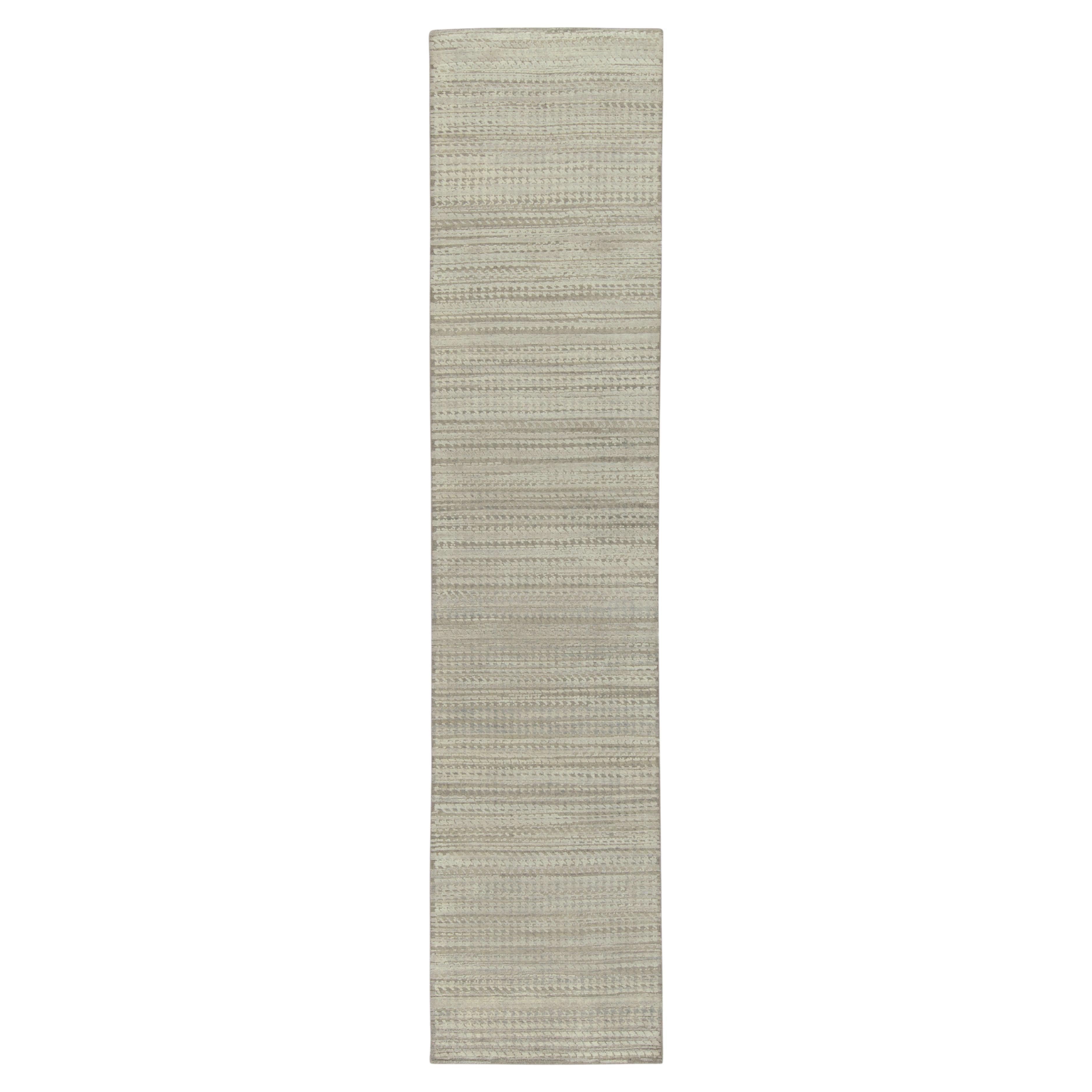 Rug & Kilim’s Contemporary runner in Gray & White High-Low Geometric Pattern For Sale