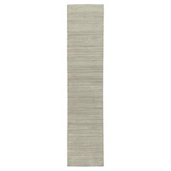 Rug & Kilim’s Contemporary runner in Gray & White High-Low Geometric Pattern
