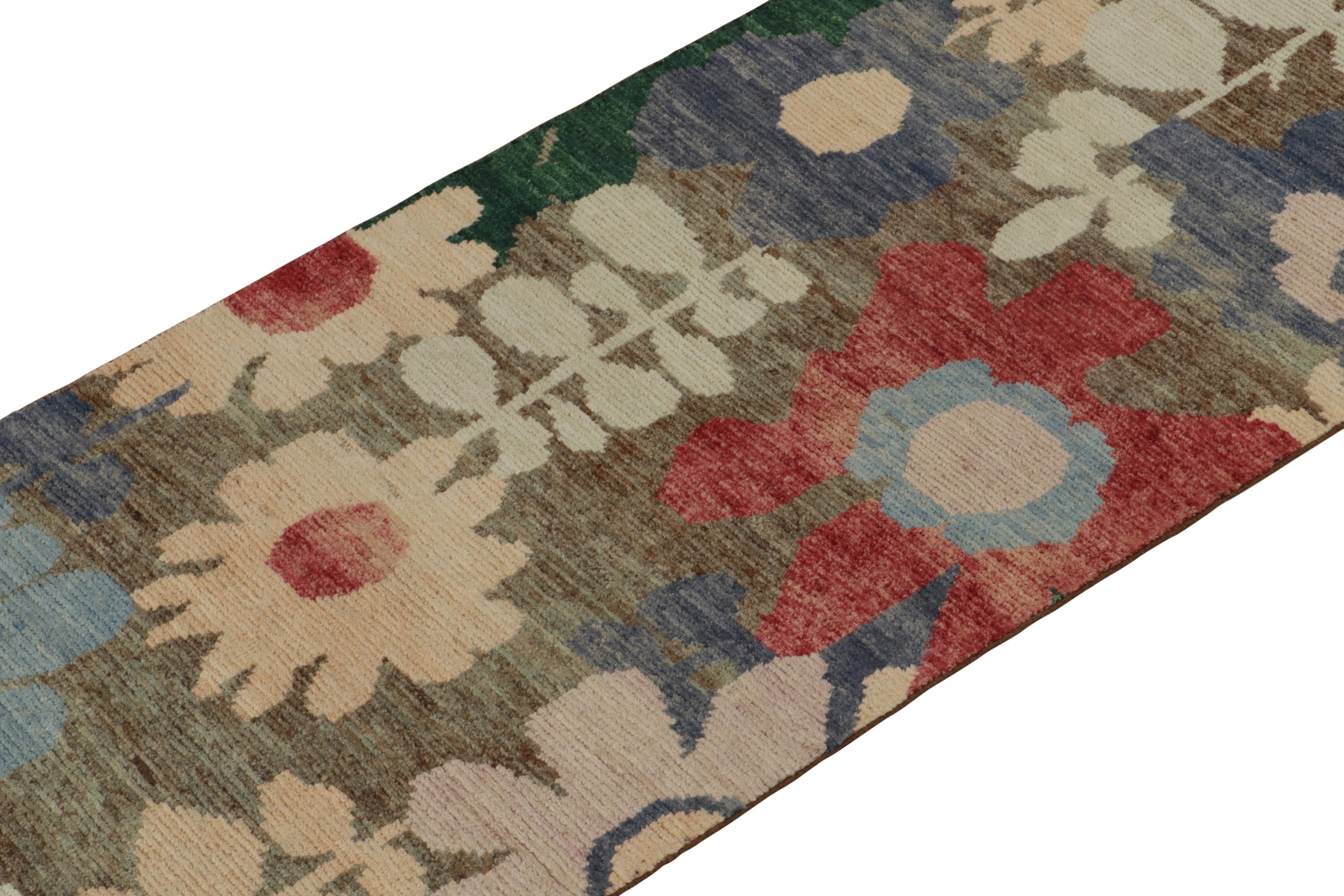 Hand-knotted in wool, a 3×10 runner from the latest unveilings of Rug & Kilim’s New & Modern Collection. This refreshing piece enjoys multicolor florals for a playful, almost impressionist take on botanical designs. The thoughtful play of blue,