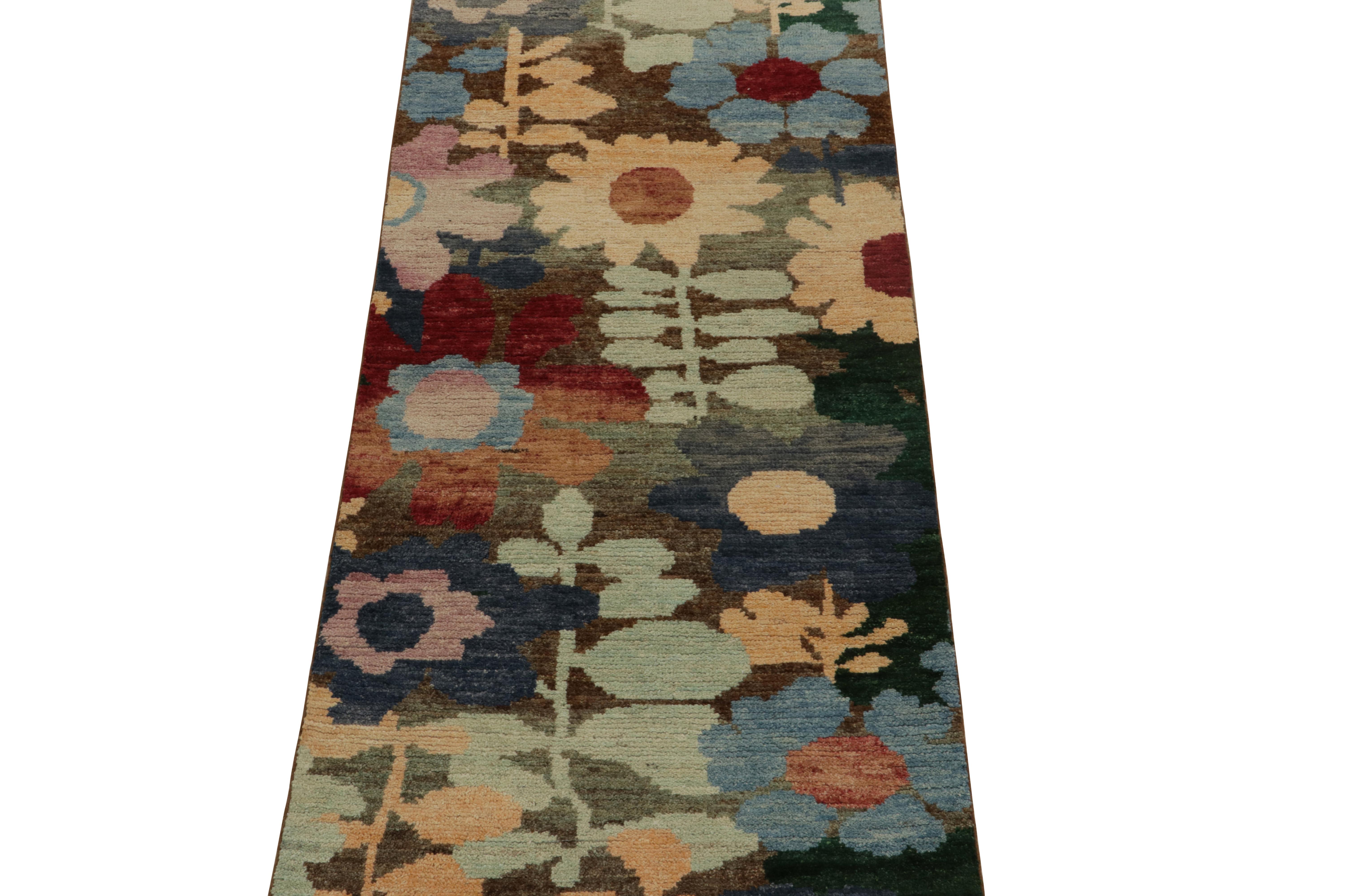 Modern Rug & Kilim’s Contemporary Runner in Multicolor Floral Pattern For Sale