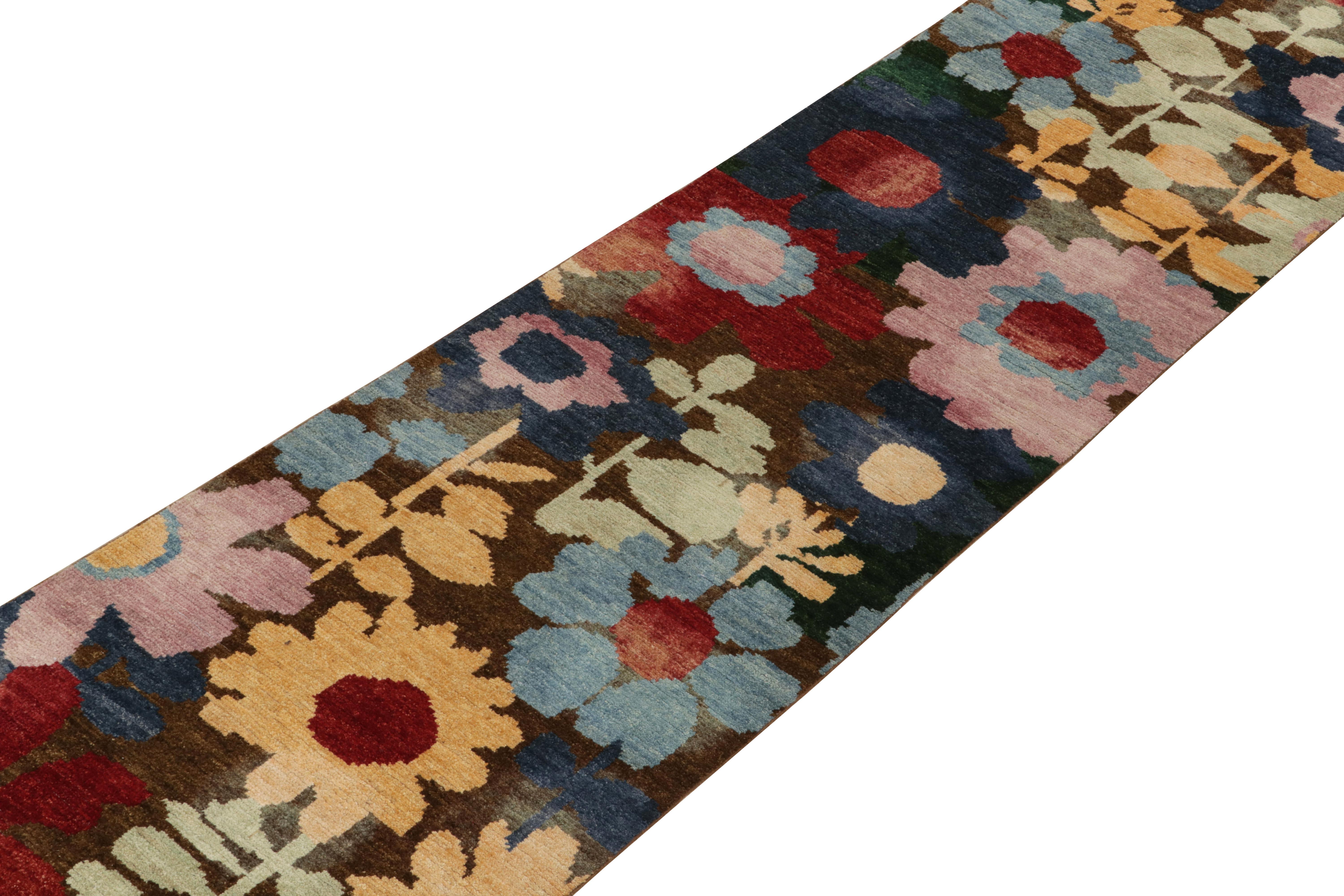 Afghan Rug & Kilim’s Contemporary Runner in Multicolor Floral Pattern For Sale