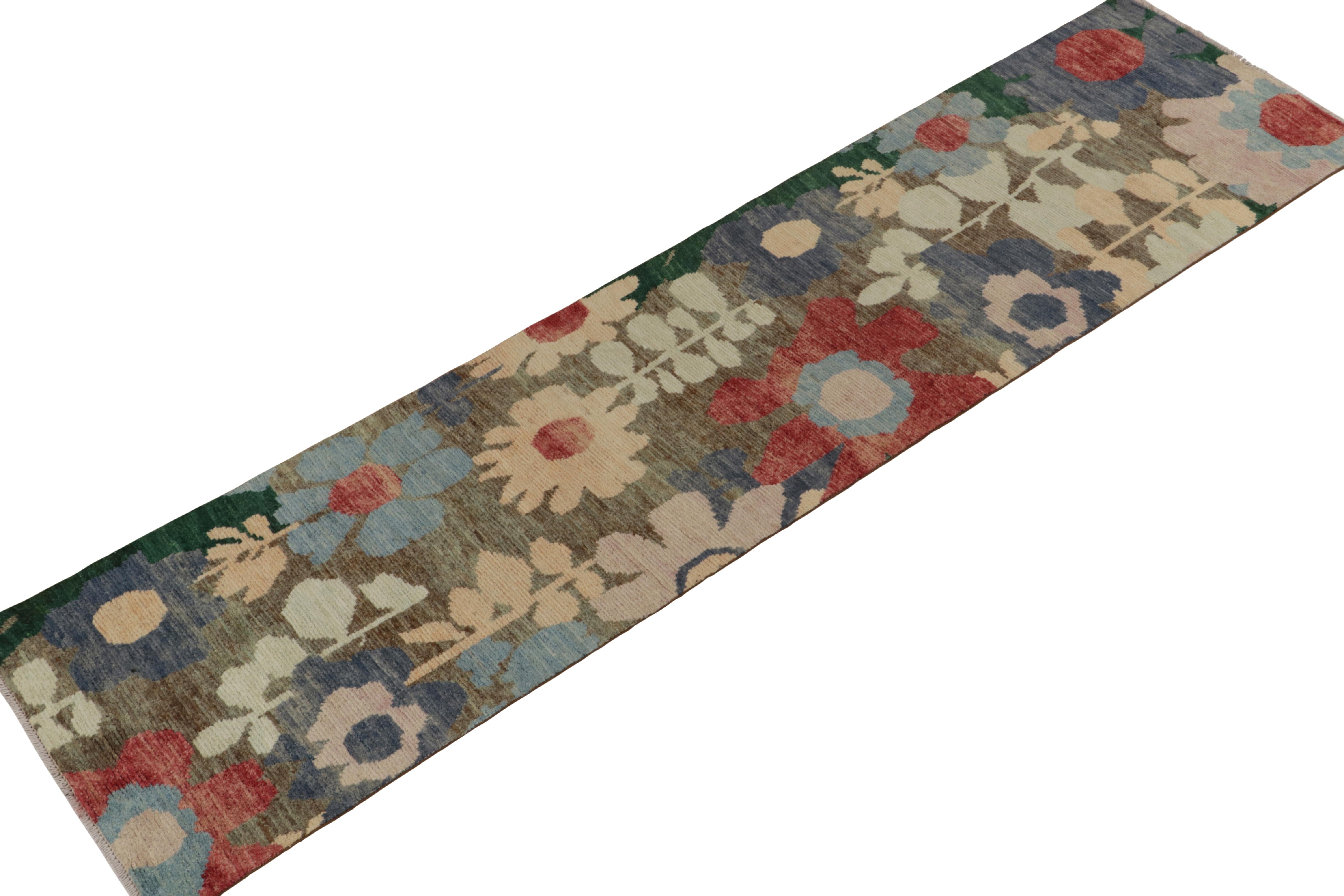 Afghan Rug & Kilim’s Contemporary runner in Multicolor Floral pattern For Sale
