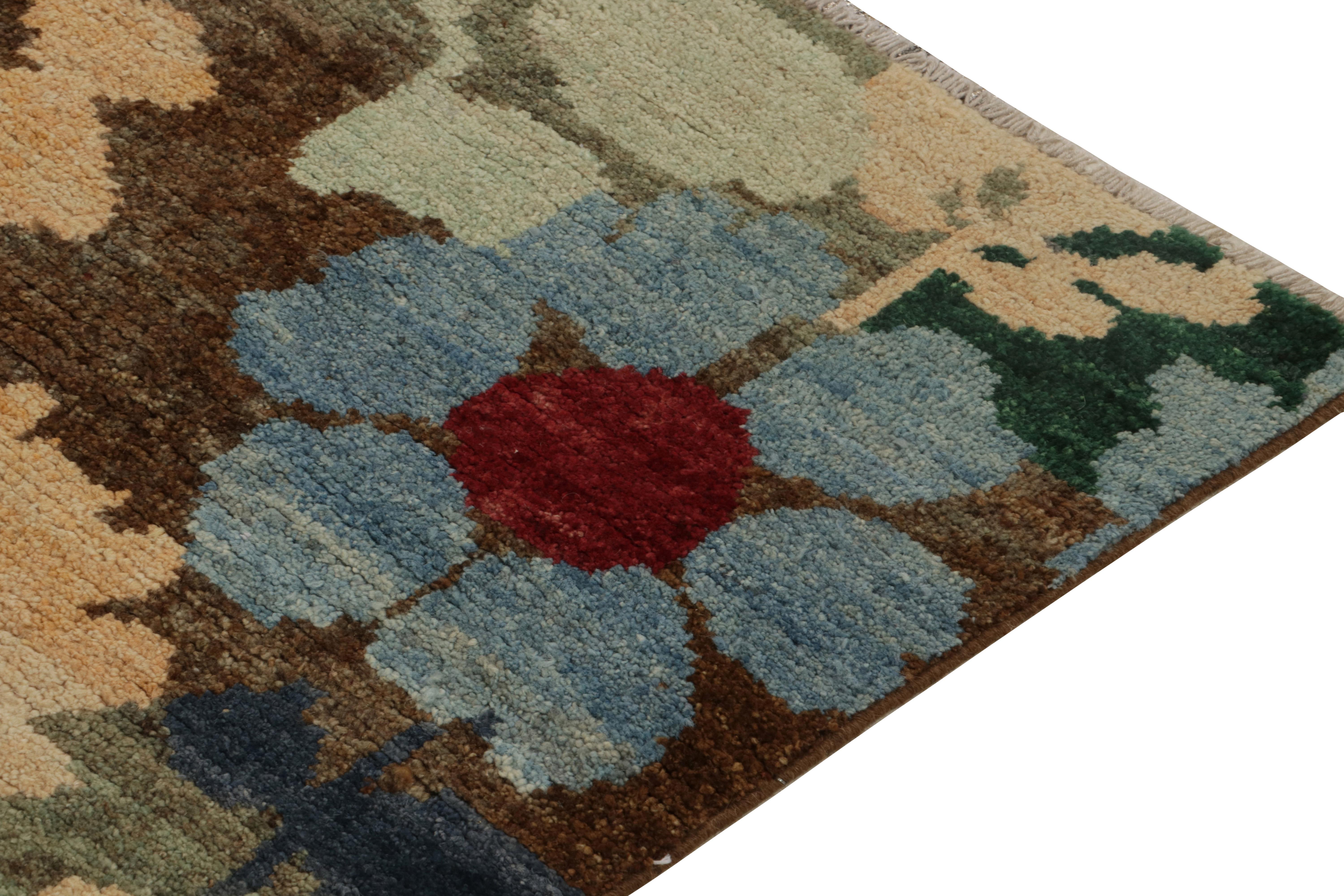 Traves de Mesa Contemporáneo de Rug & Kilim con Motivo Floral Multicolor Anudado a mano en venta