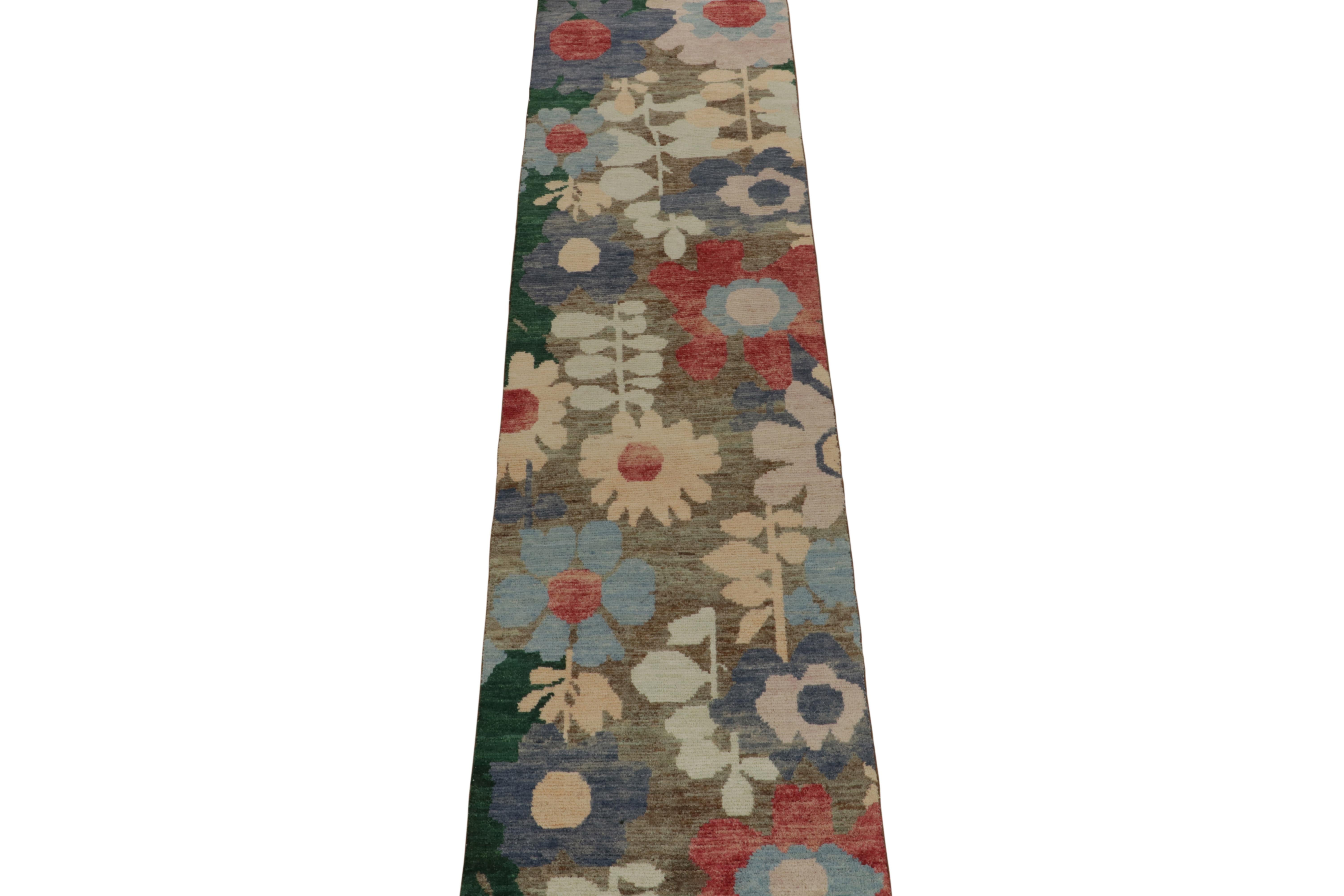 Hand-Knotted Rug & Kilim’s Contemporary runner in Multicolor Floral pattern For Sale
