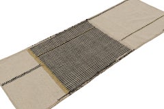 Rug & Kilim’s Contemporary Runner Kilim, In Black And Beige Tones and Stripes