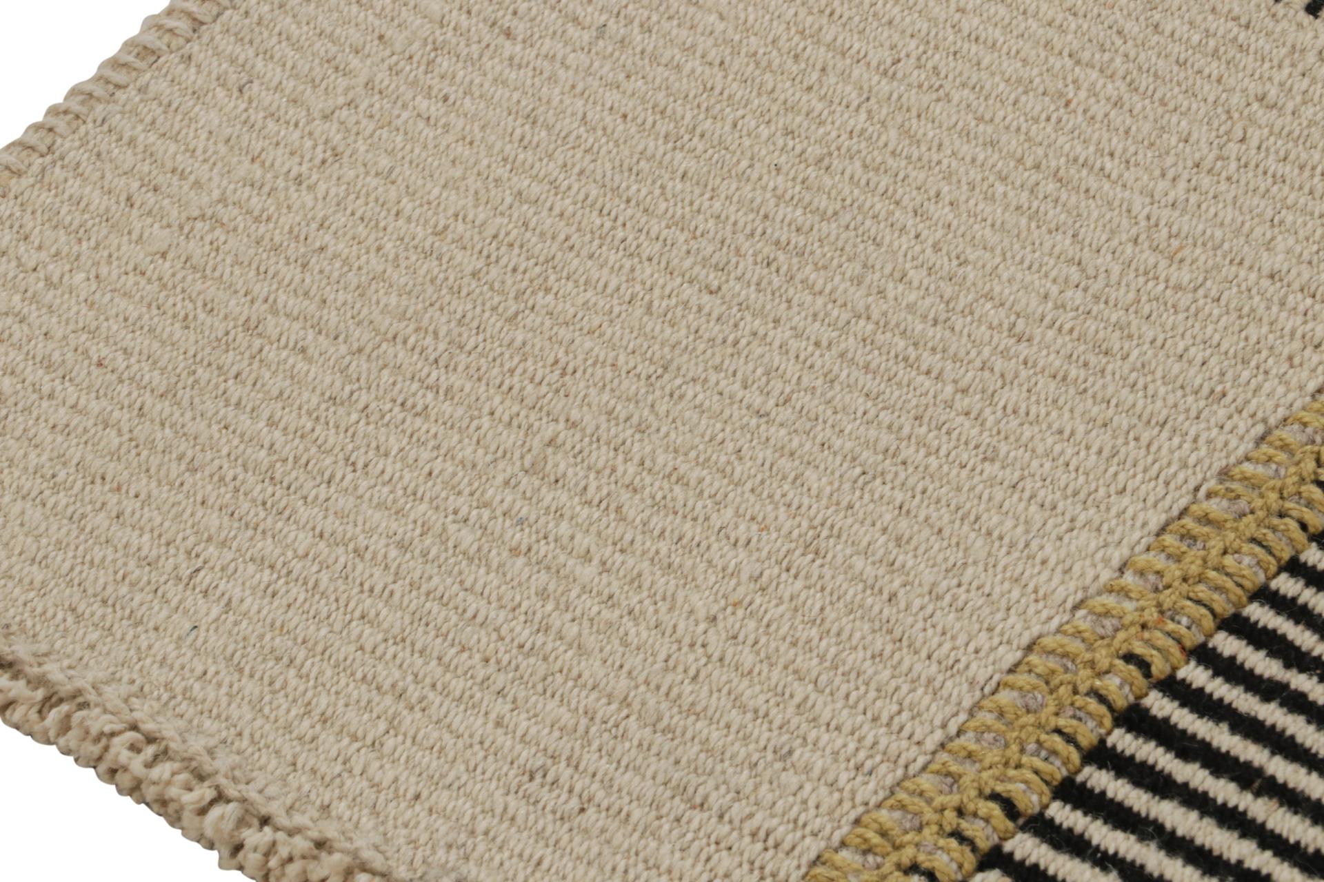 Rug & Kilim’s Contemporary Runner Kilim, In Black And Beige Tones and Stripes In New Condition For Sale In Long Island City, NY