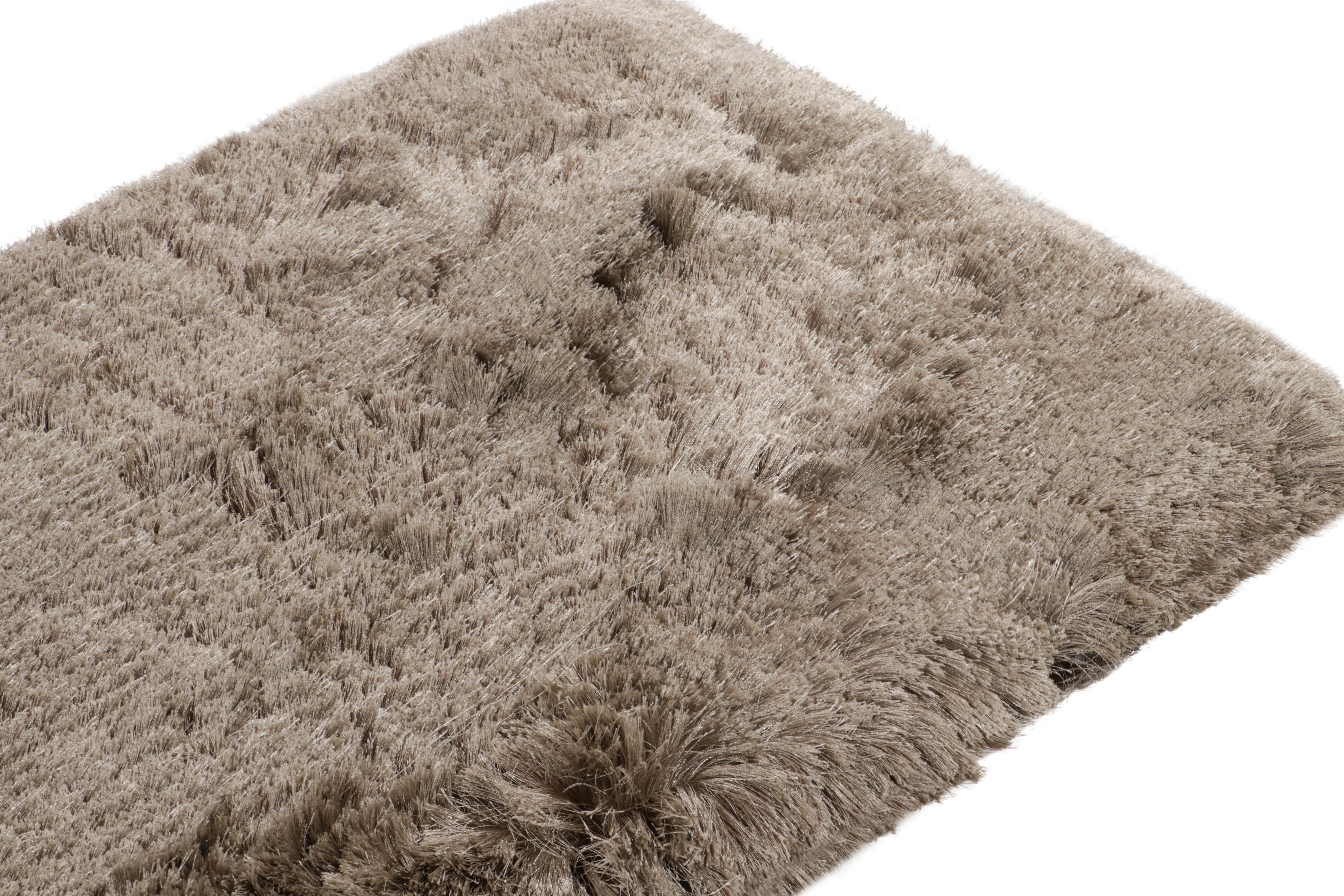 Indian Rug & Kilim's Contemporary Solid Beige-Brown Runner in Shag Pile For Sale