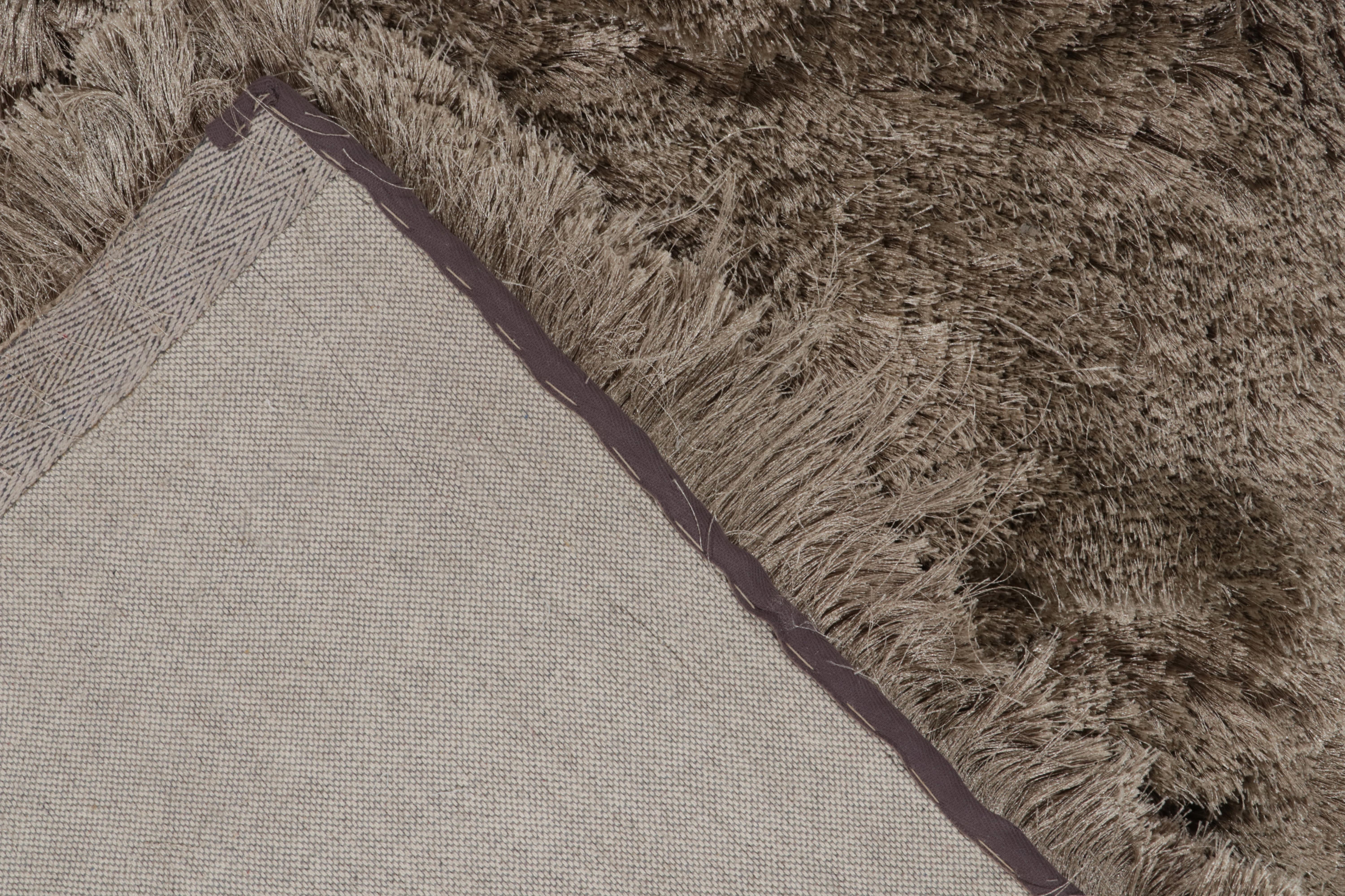 Wool Rug & Kilim's Contemporary Solid Beige-Brown Runner in Shag Pile For Sale