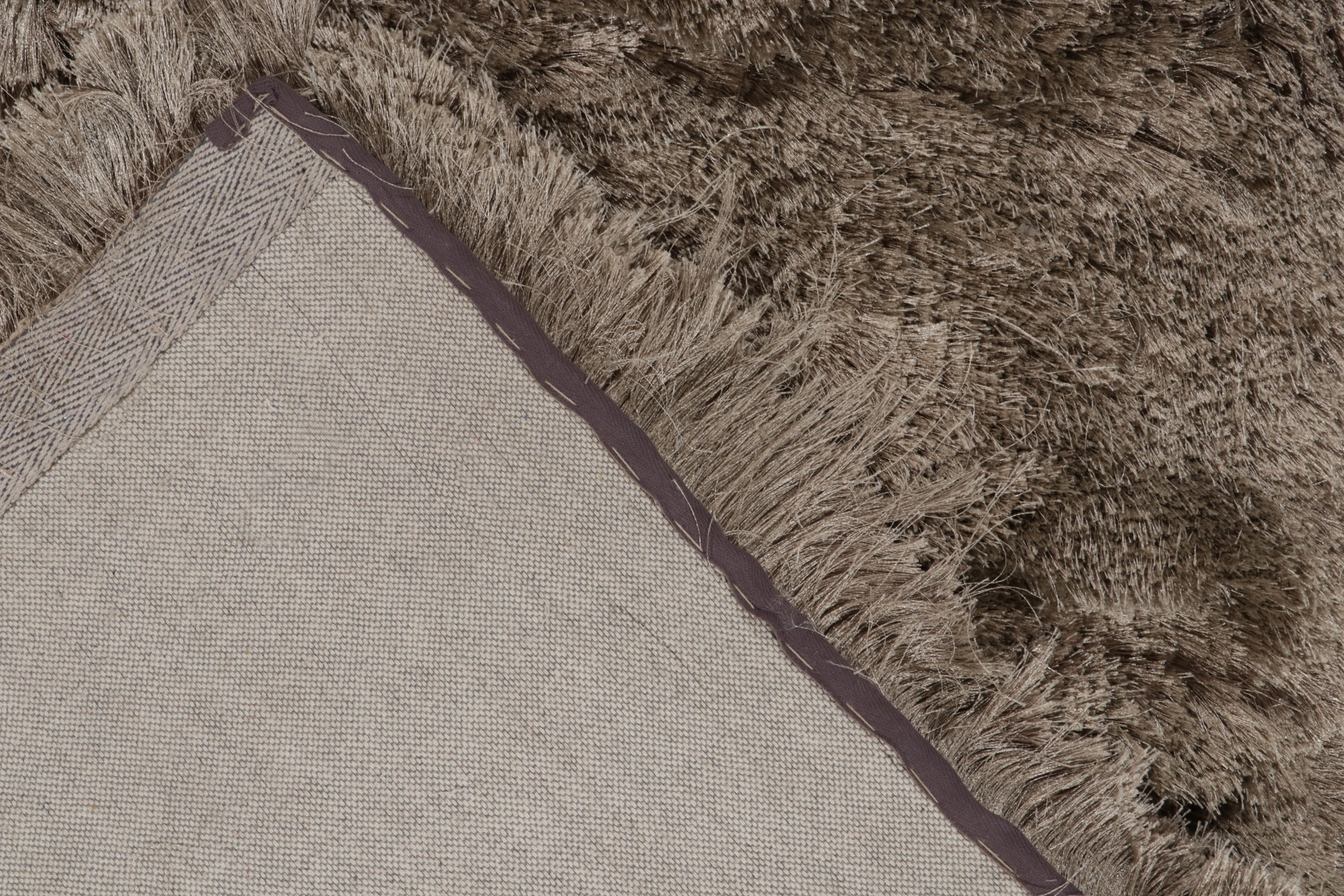 Wool Rug & Kilim's Contemporary Solid Beige-Brown Runner in Shag Pile For Sale