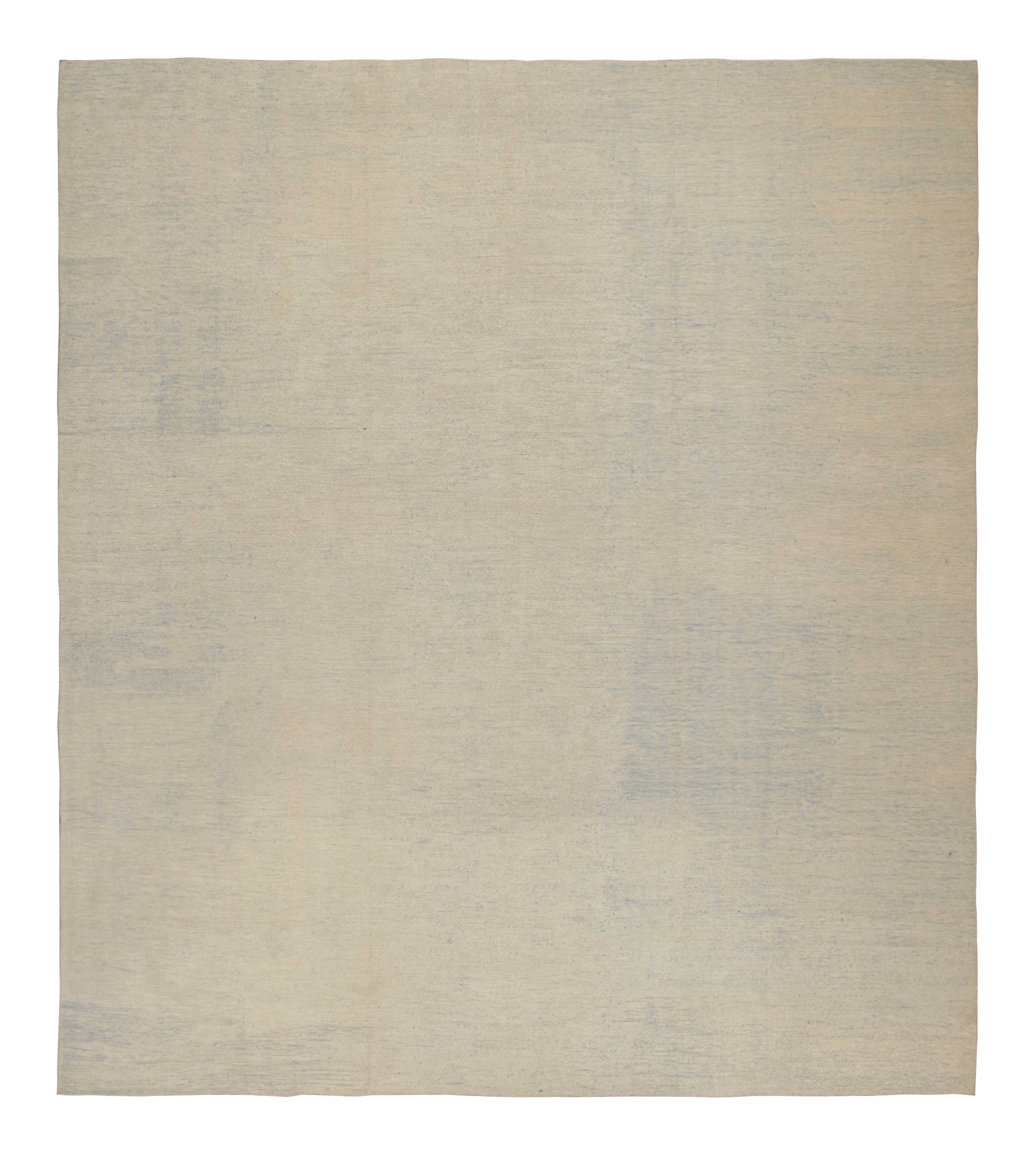 Rug & Kilim’s Oversized Contemporary Solid Textural Rug in Beige and Blue  For Sale