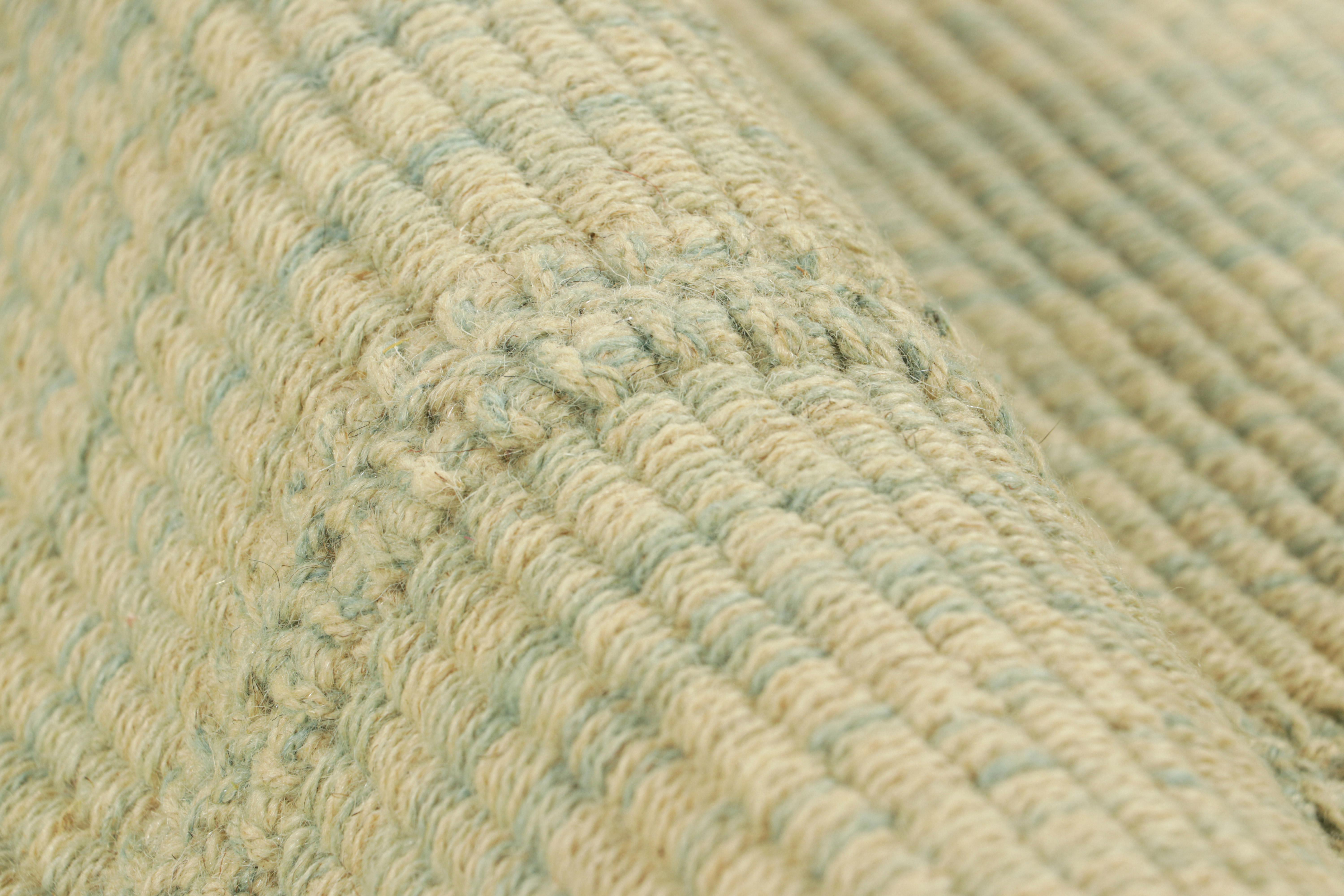 Rug & Kilim's Contemporary Square Kilim in Beige and Blue Textural Stripes (Kilim carré contemporain à rayures texturées beiges et bleues) Neuf - En vente à Long Island City, NY