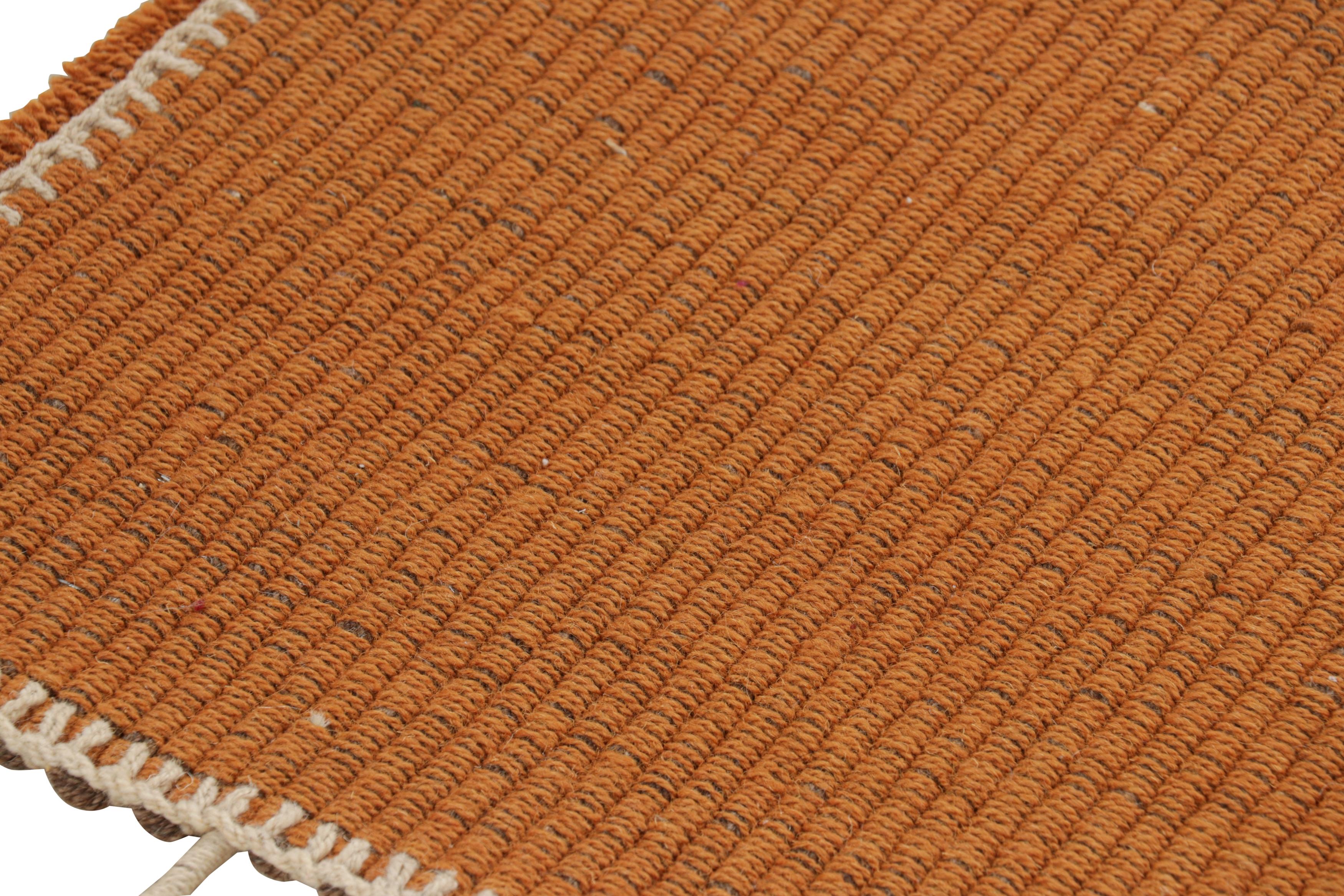 Modern Rug & Kilim’s Contemporary Square Kilim in Beige and Orange Stripes For Sale