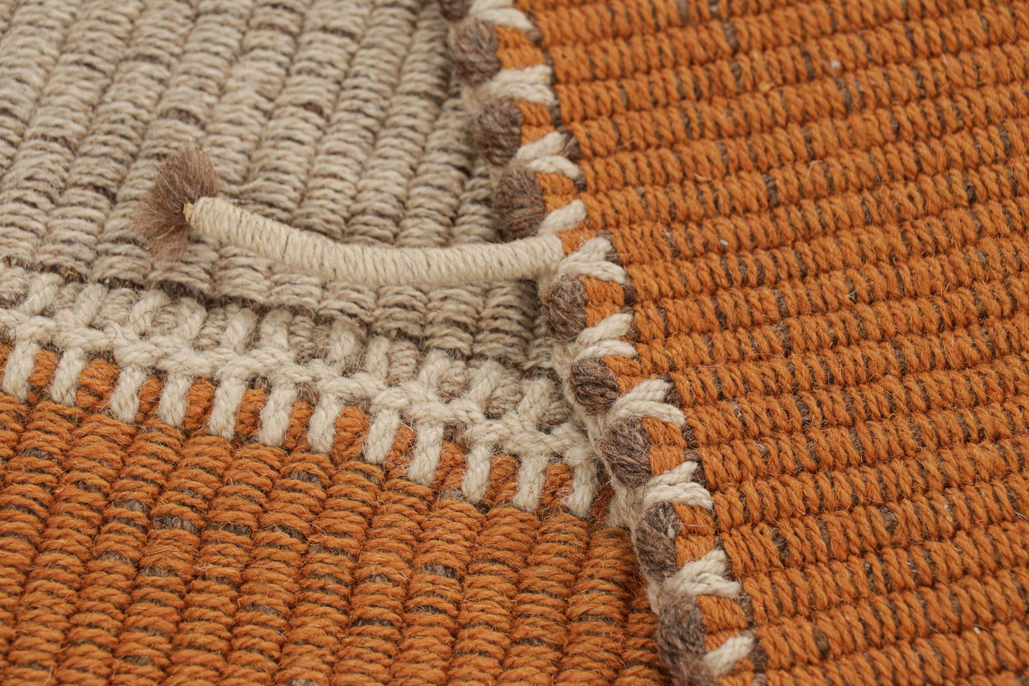 Wool Rug & Kilim’s Contemporary Square Kilim in Beige and Orange Stripes For Sale