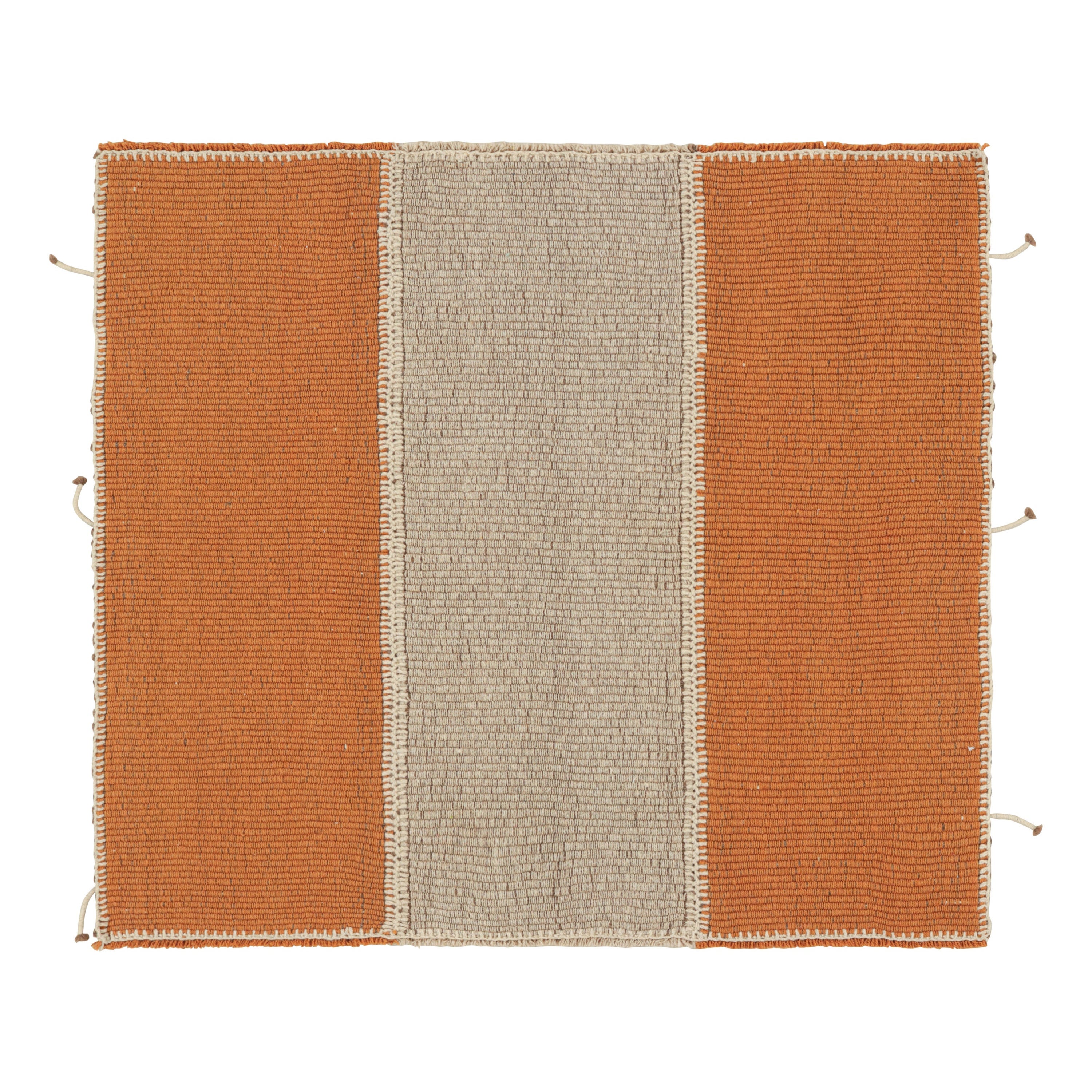 Rug 
Kilim
s Contemporary Square Kilim in Beige und Orange gestreift im Angebot