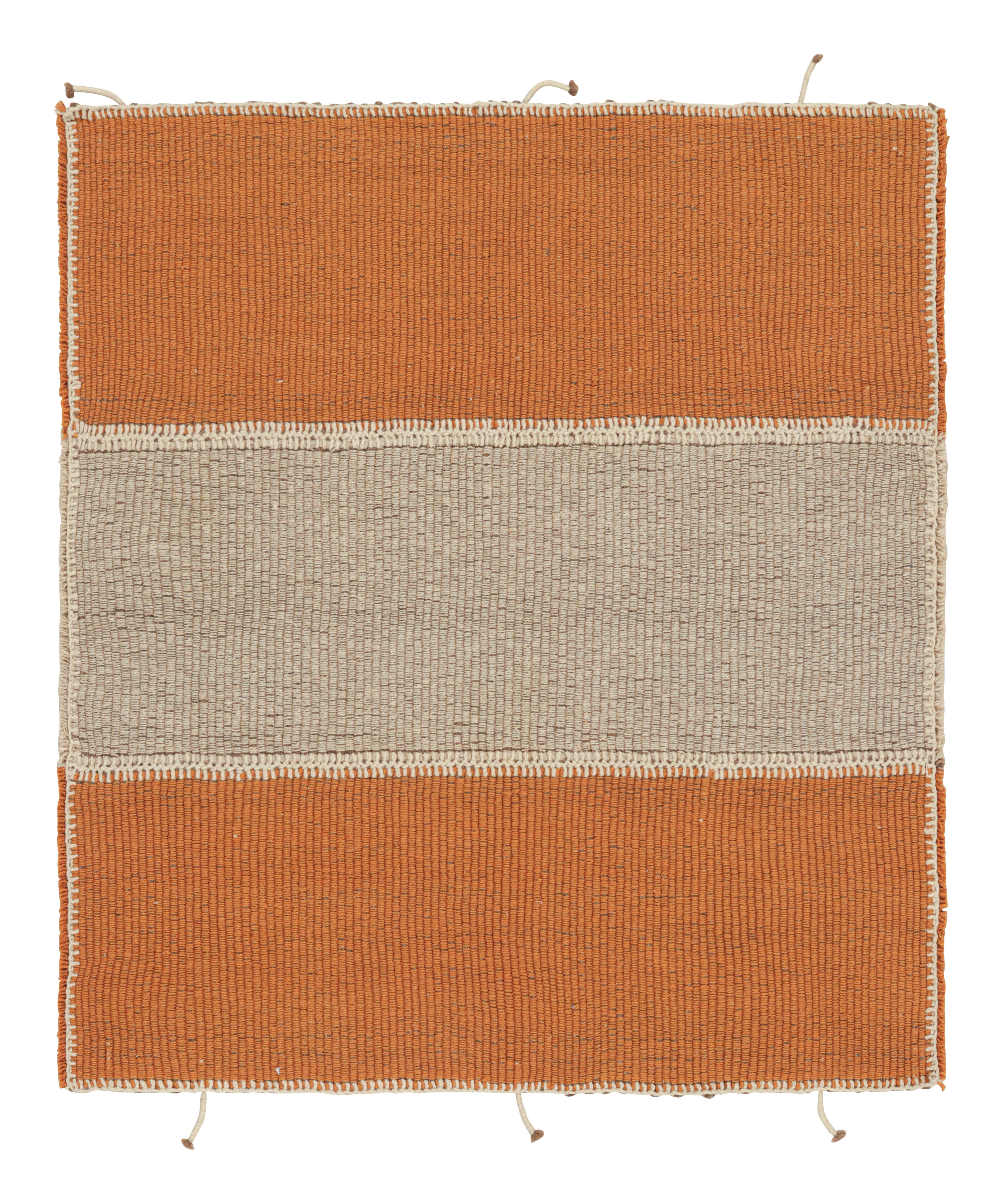 Rug & Kilim’s Contemporary Square Kilim in Beige and Orange Stripes