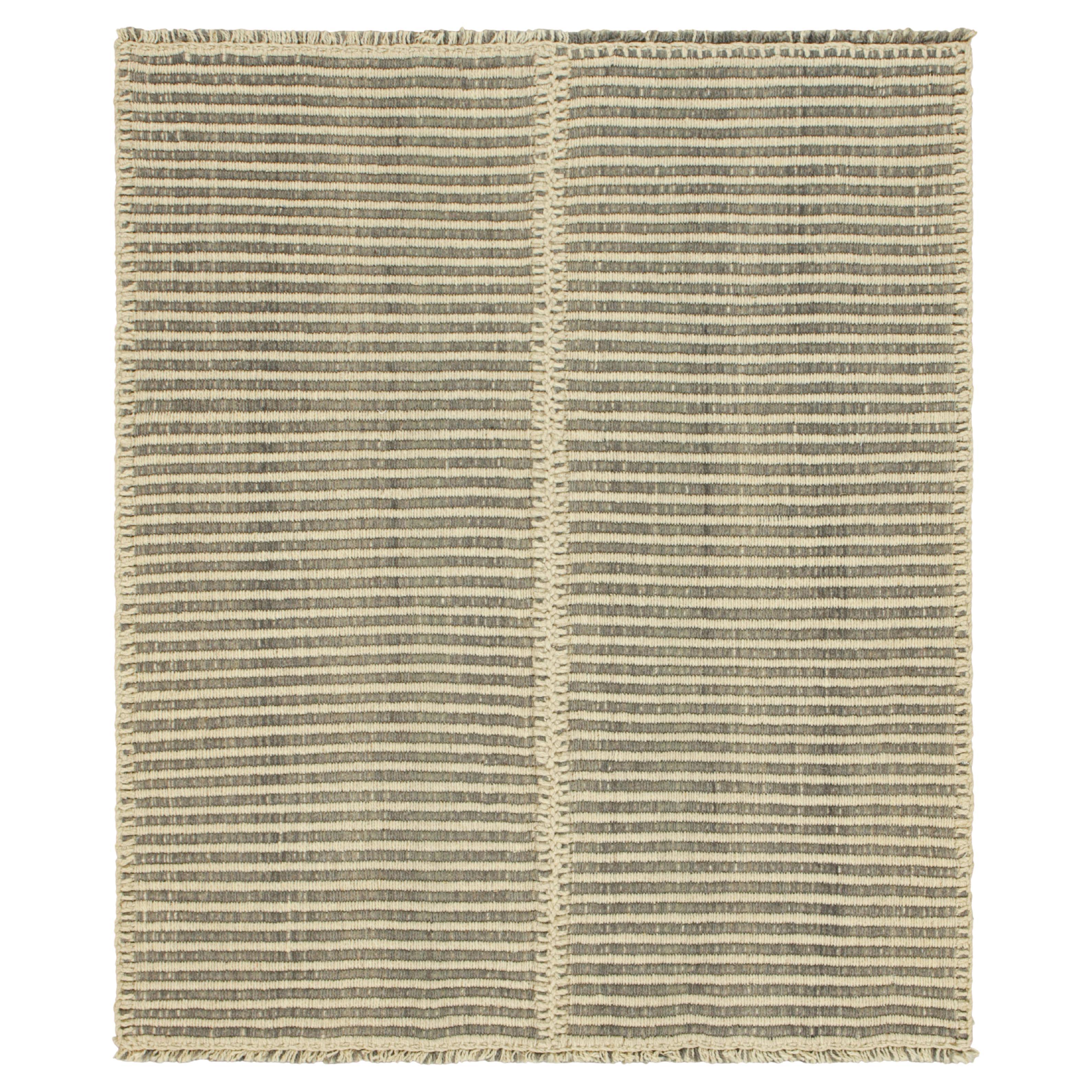 Kilim cuadrado contemporáneo de Rug & Kilim en rayas de textura gris y beige