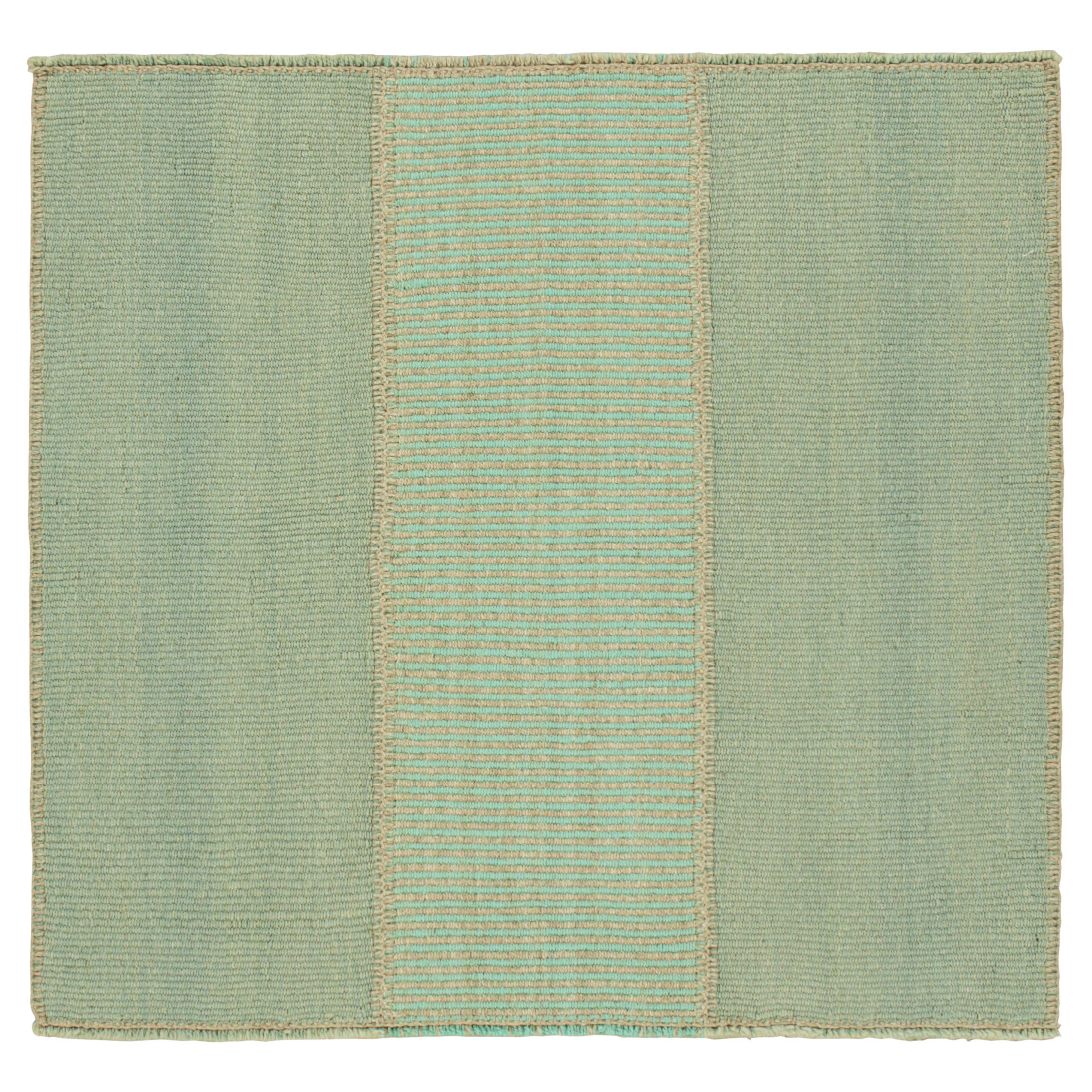 Rug & Kilim’s Contemporary Square Kilim in Turquoise and Beige Textural Stripes