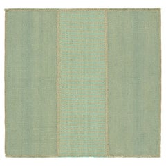 Rug & Kilim’s Contemporary Square Kilim in Turquoise and Beige Textural Stripes