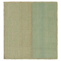 Rug & Kilim’s Contemporary Square Kilim with Textural Beige and Blue Stripes