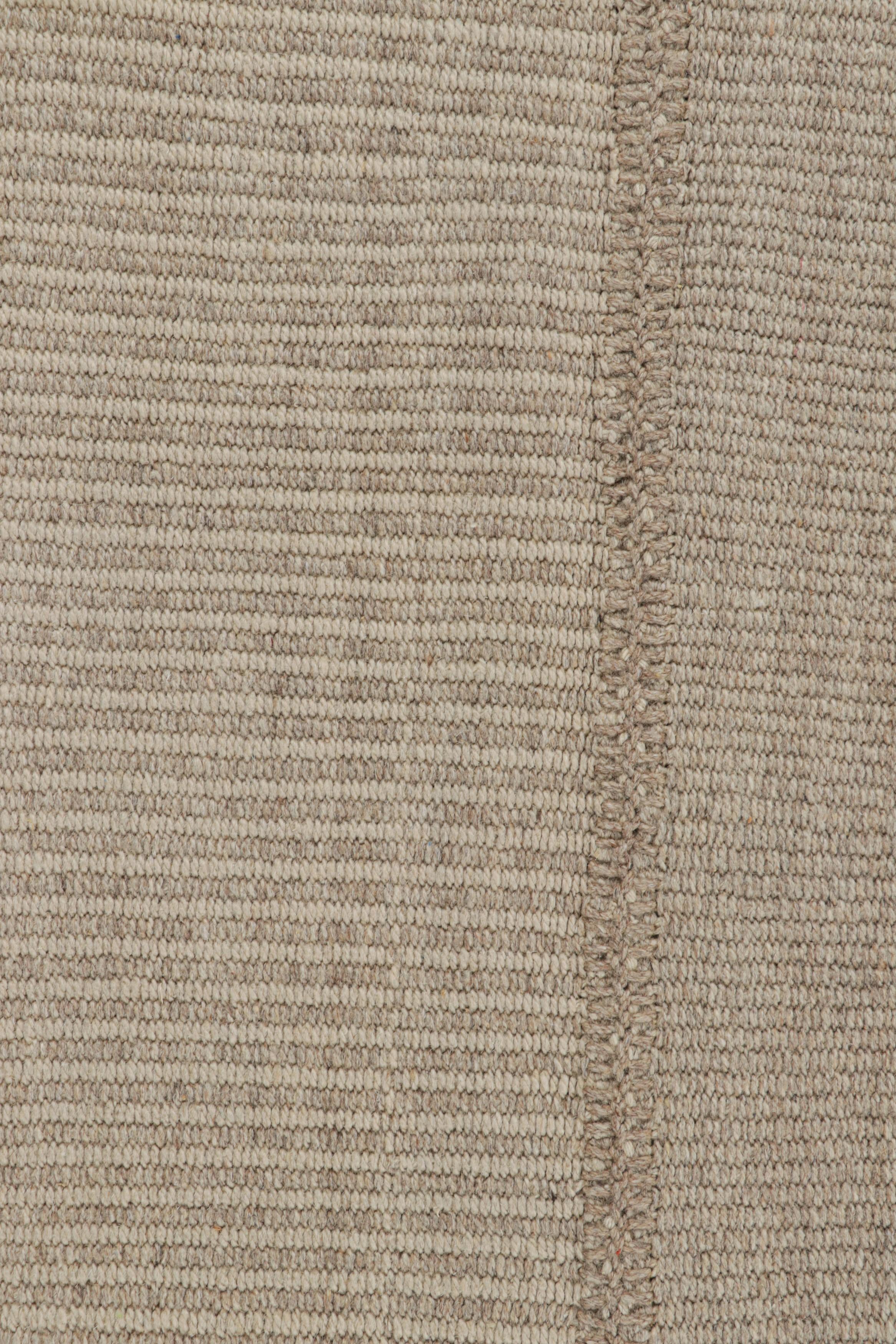 Modern Rug & Kilim’s Contemporary Square Kilim with Textural Beige-Brown Stripes For Sale