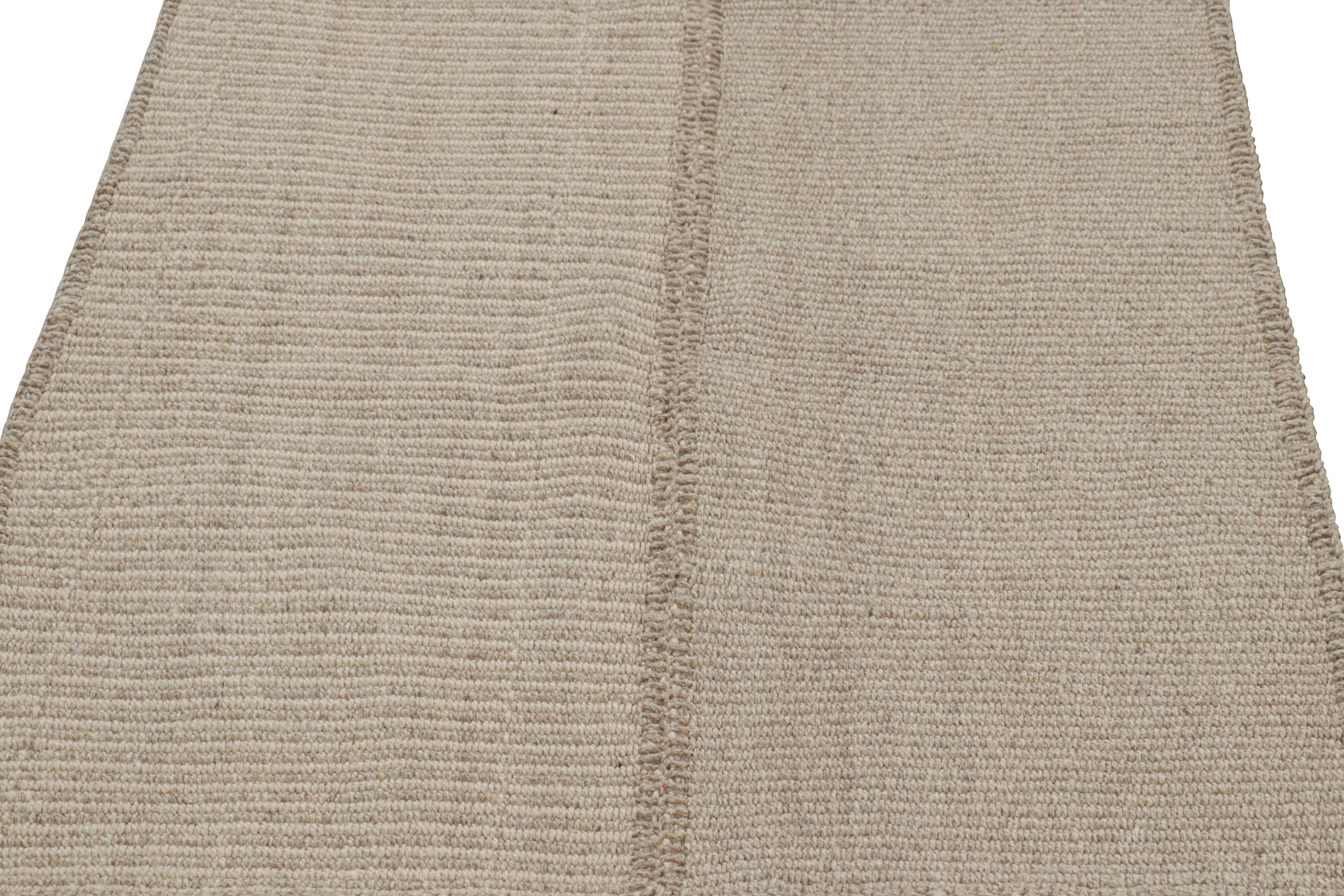 Turkish Rug & Kilim’s Contemporary Square Kilim with Textural Beige-Brown Stripes For Sale