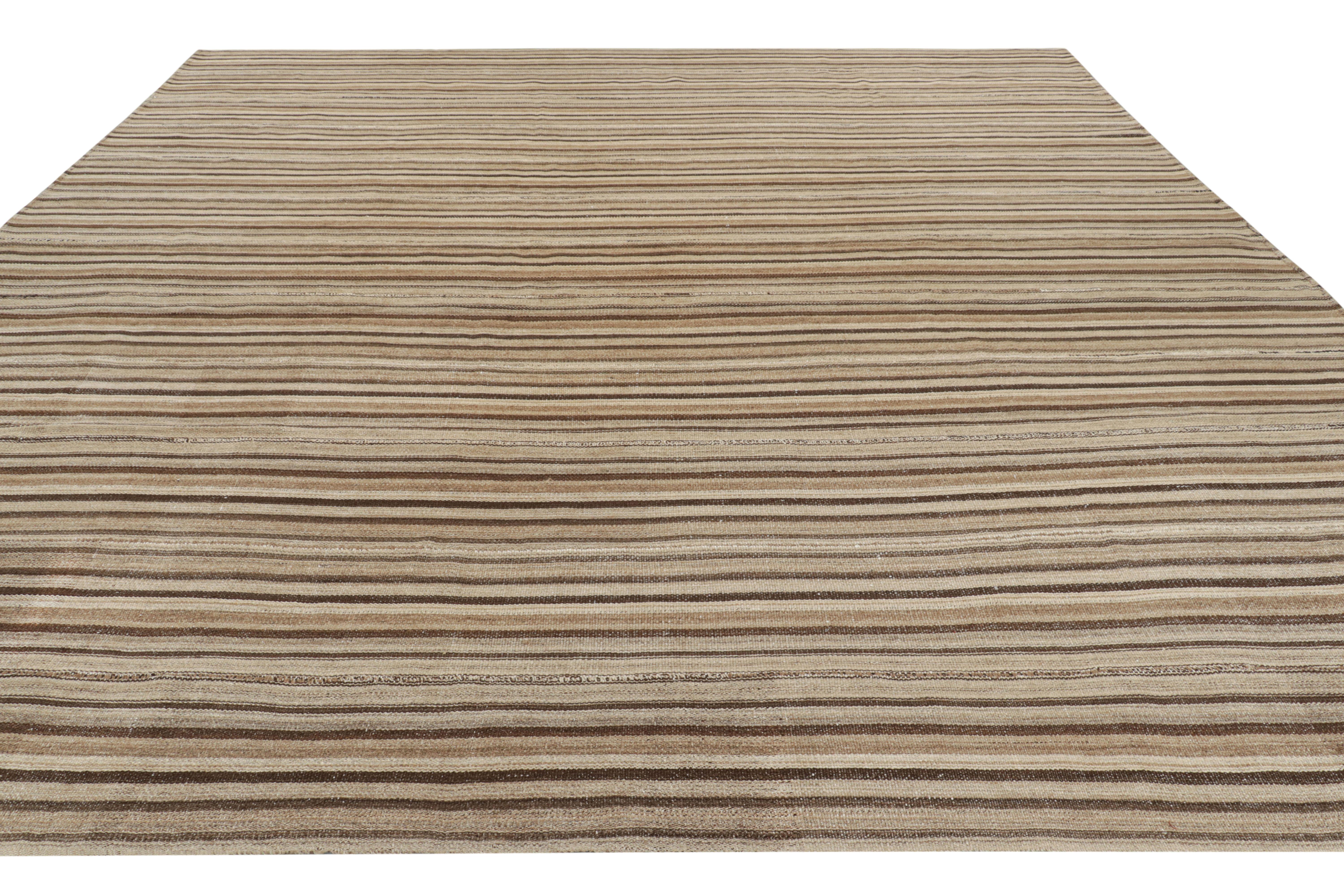 Rug & Kilim’s Contemporary Square Kilim with Textural Beige-Brown Stripes In New Condition For Sale In Long Island City, NY