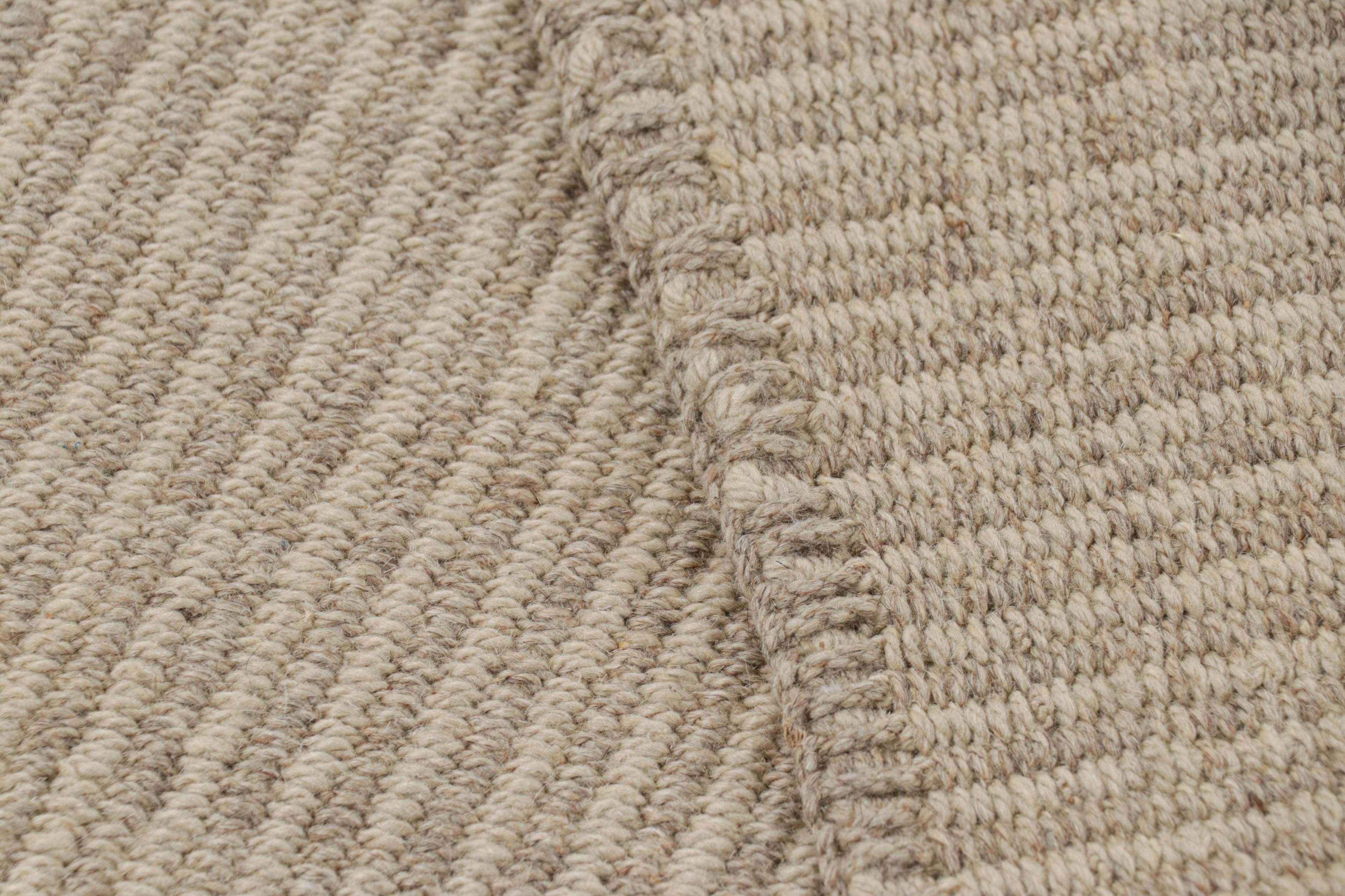 Wool Rug & Kilim’s Contemporary Square Kilim with Textural Beige-Brown Stripes For Sale