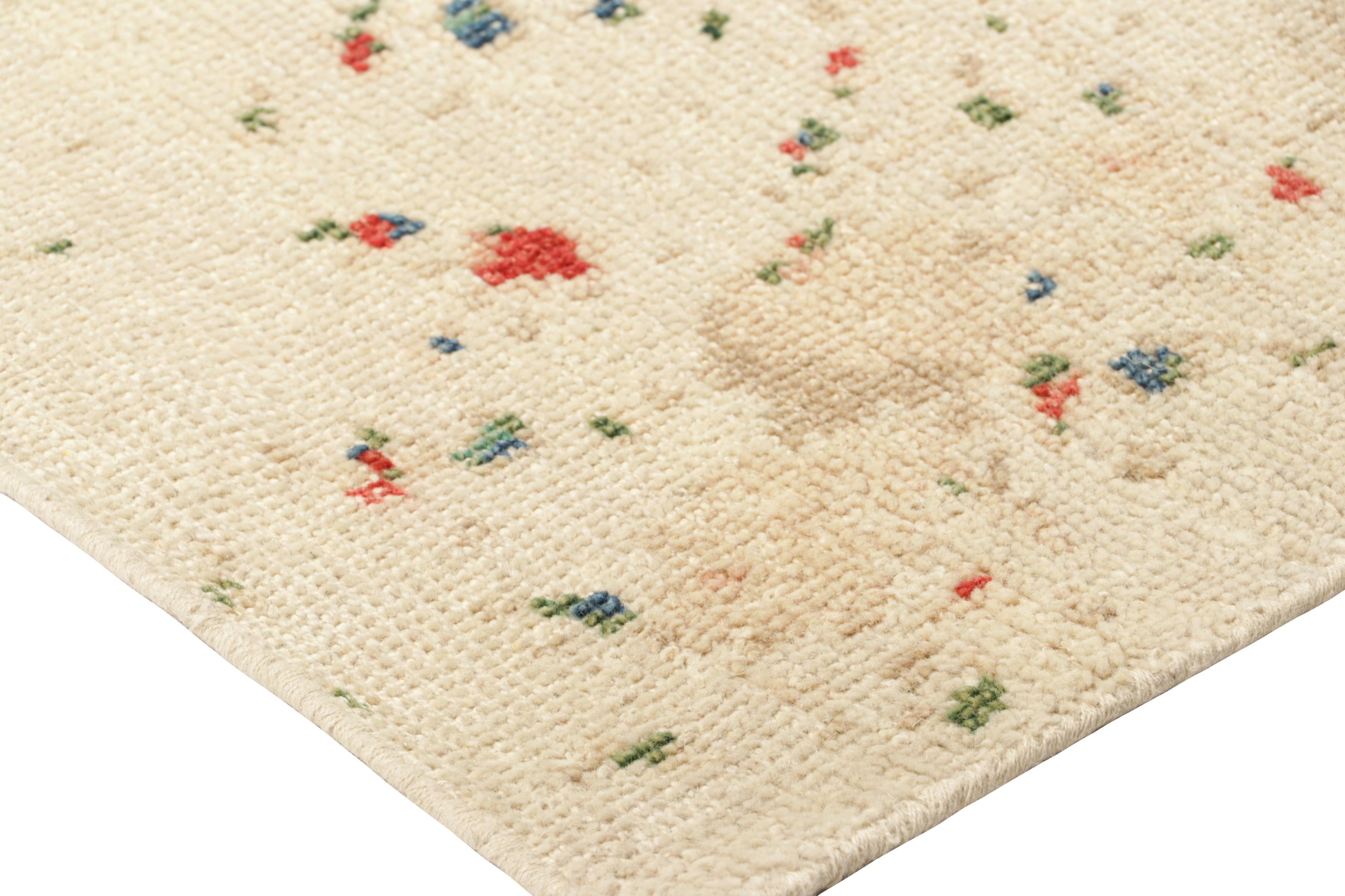 Rug & Kilim’s Contemporary Square Rug in White with Colorful Abstract Patterns In New Condition For Sale In Long Island City, NY