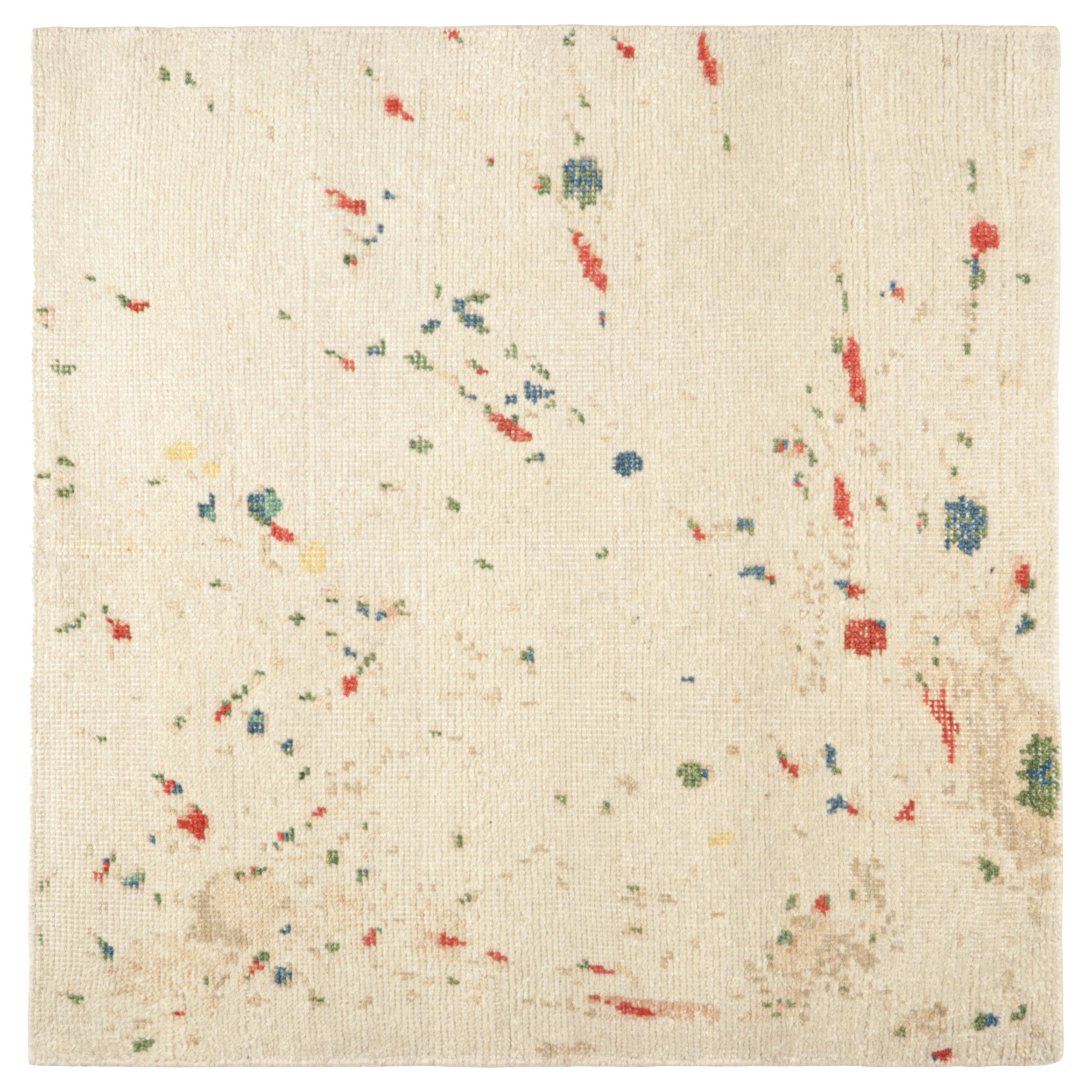 Rug & Kilim’s Contemporary Square Rug in White with Colorful Abstract Patterns For Sale