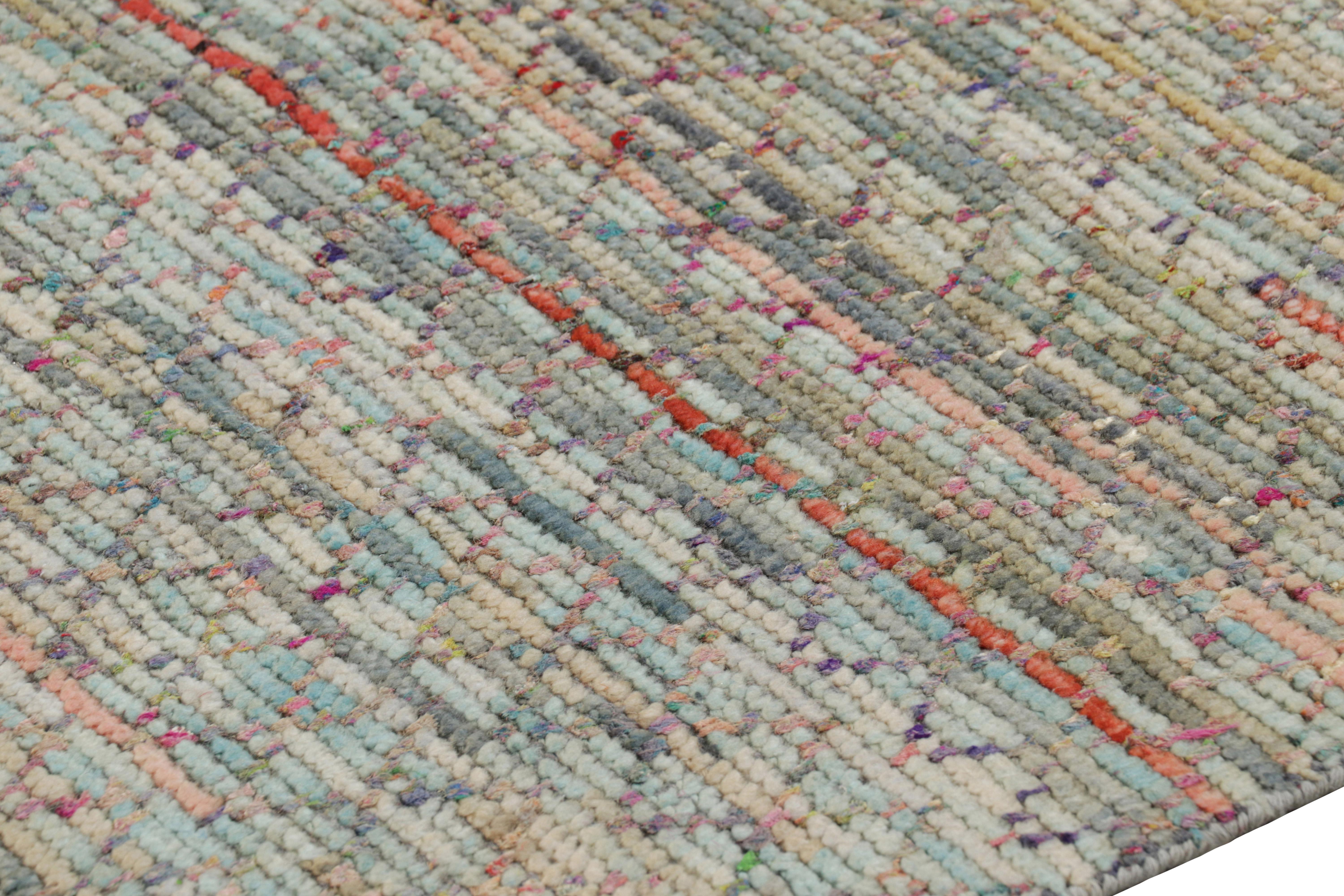 Modern Rug & Kilim’s Contemporary Square Rug with Colorful Stripes & Geometric Patterns For Sale