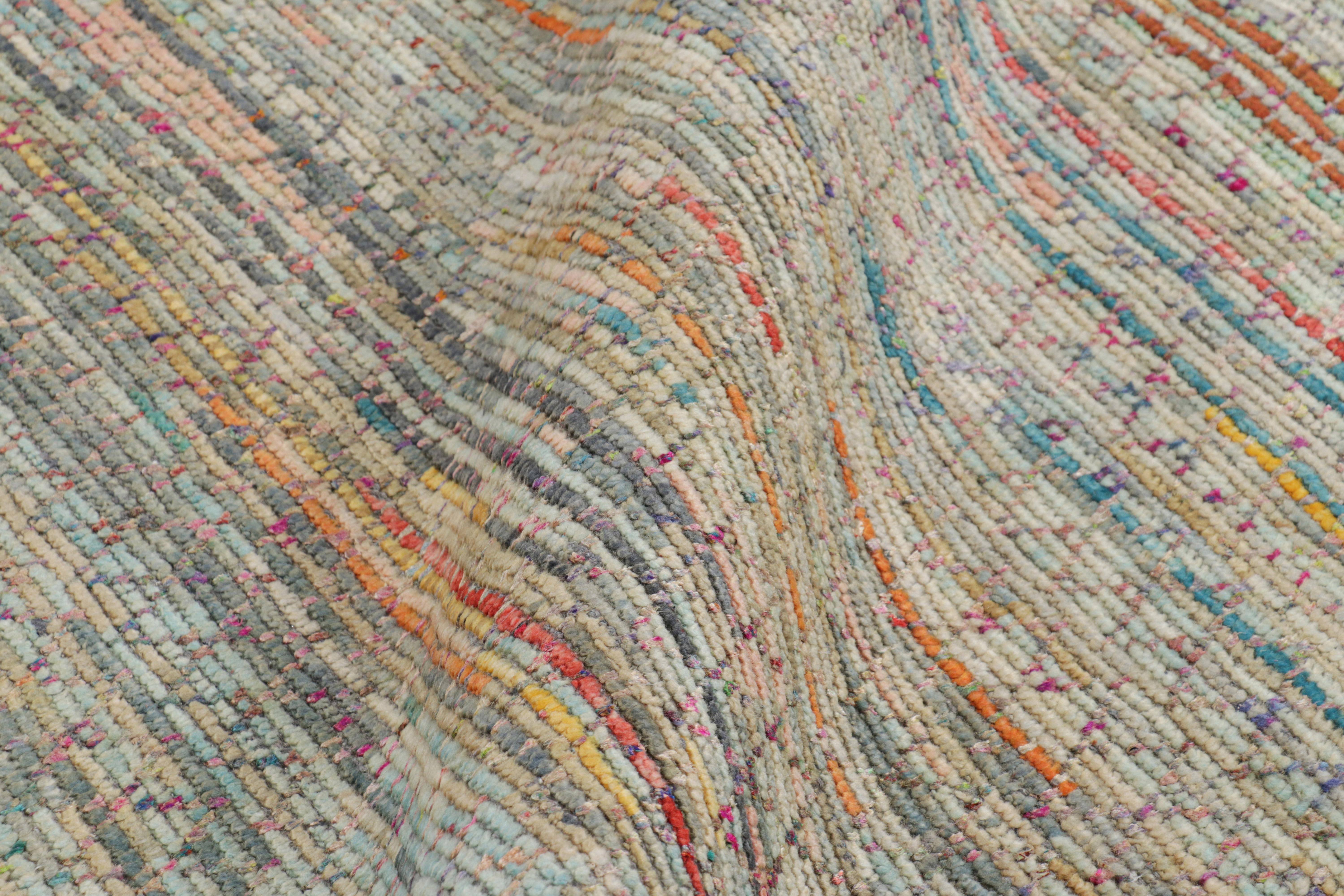 Rug & Kilim’s Contemporary Square Rug with Colorful Stripes & Geometric Patterns In New Condition For Sale In Long Island City, NY