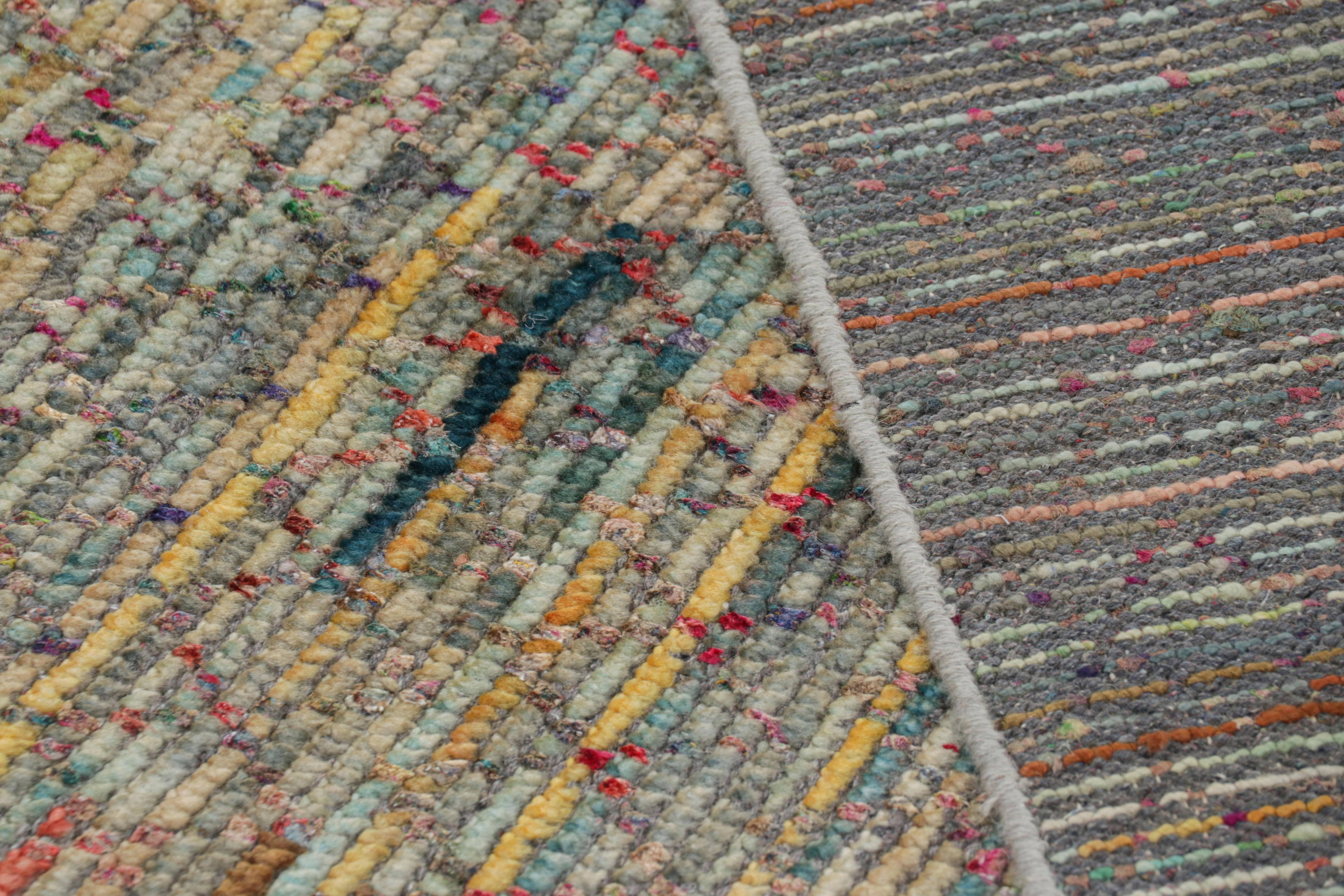 Wool Rug & Kilim’s Contemporary Square Rug with Colorful Stripes & Geometric Patterns For Sale